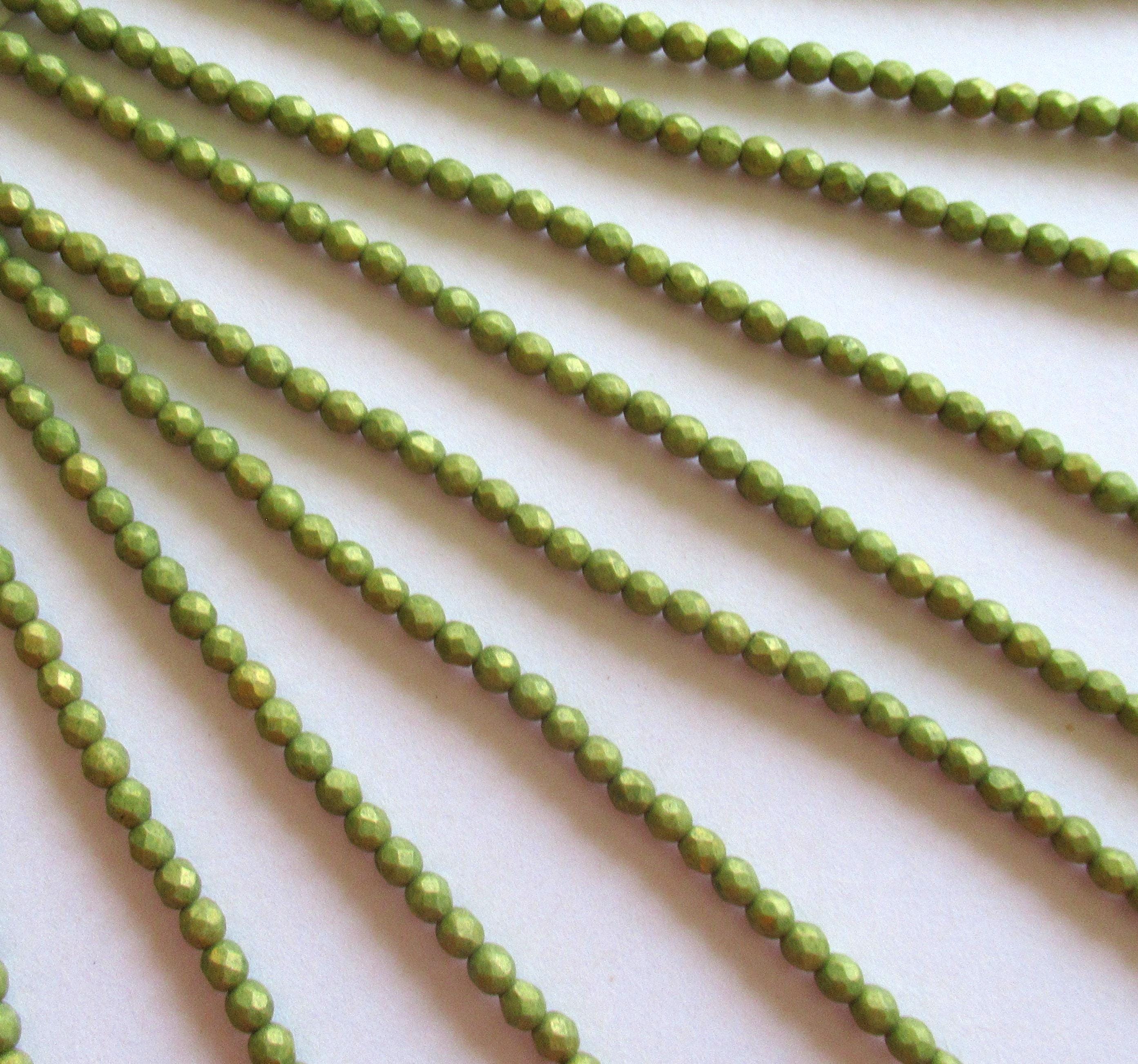 50 4mm Czech glass beads - opaque pacifica avocado green - fire polished faceted round beads - C0027