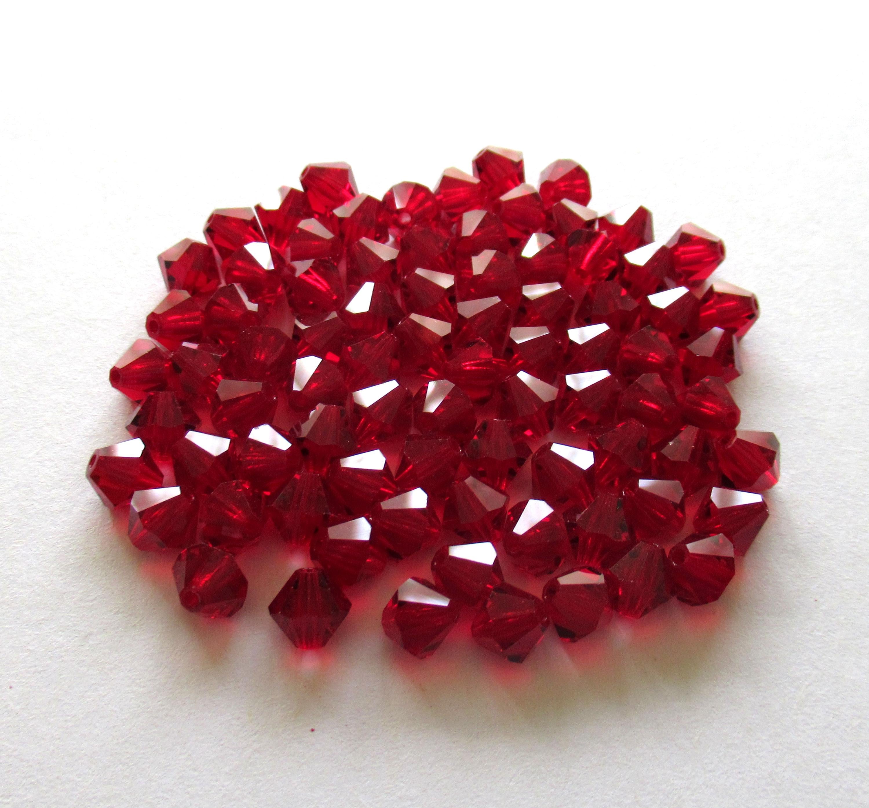 24 6mm Czech Preciosa Crystal bicone beads - light garnet or siam red beads - faceted glass bicones - C00821
