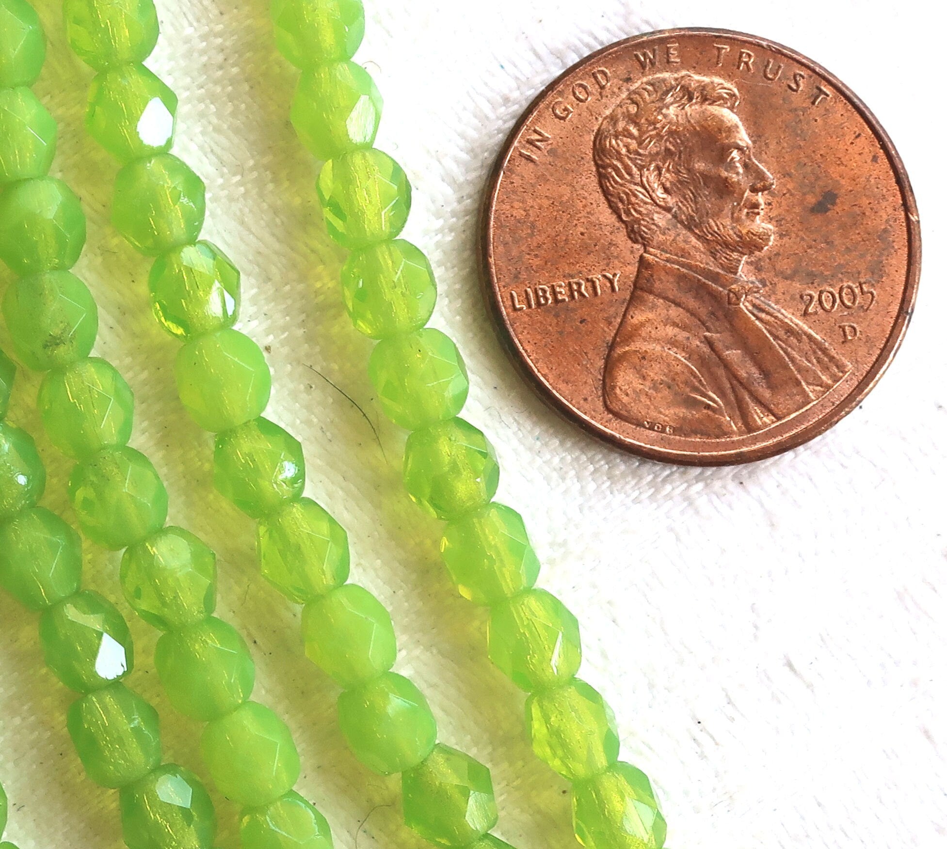 Lot of 50 4mm Czech glass beads - milky dark peridot green - fire polished faceted round glass beads - C0015