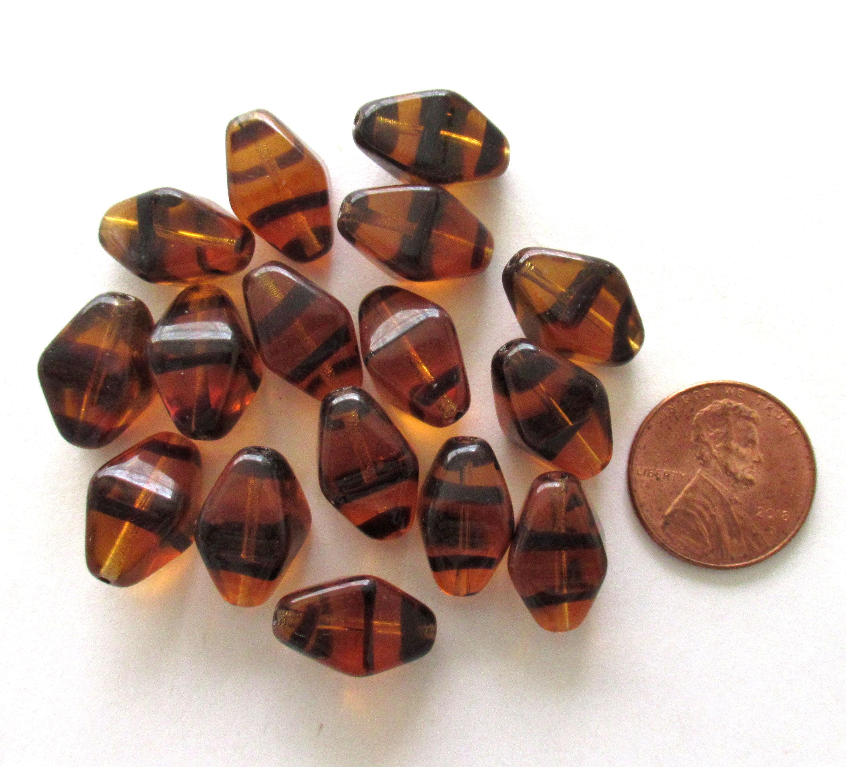 Ten 16 x 13mm large tortoiseshell chunky lantern or diamond - Czech glass tortoise beads C0094