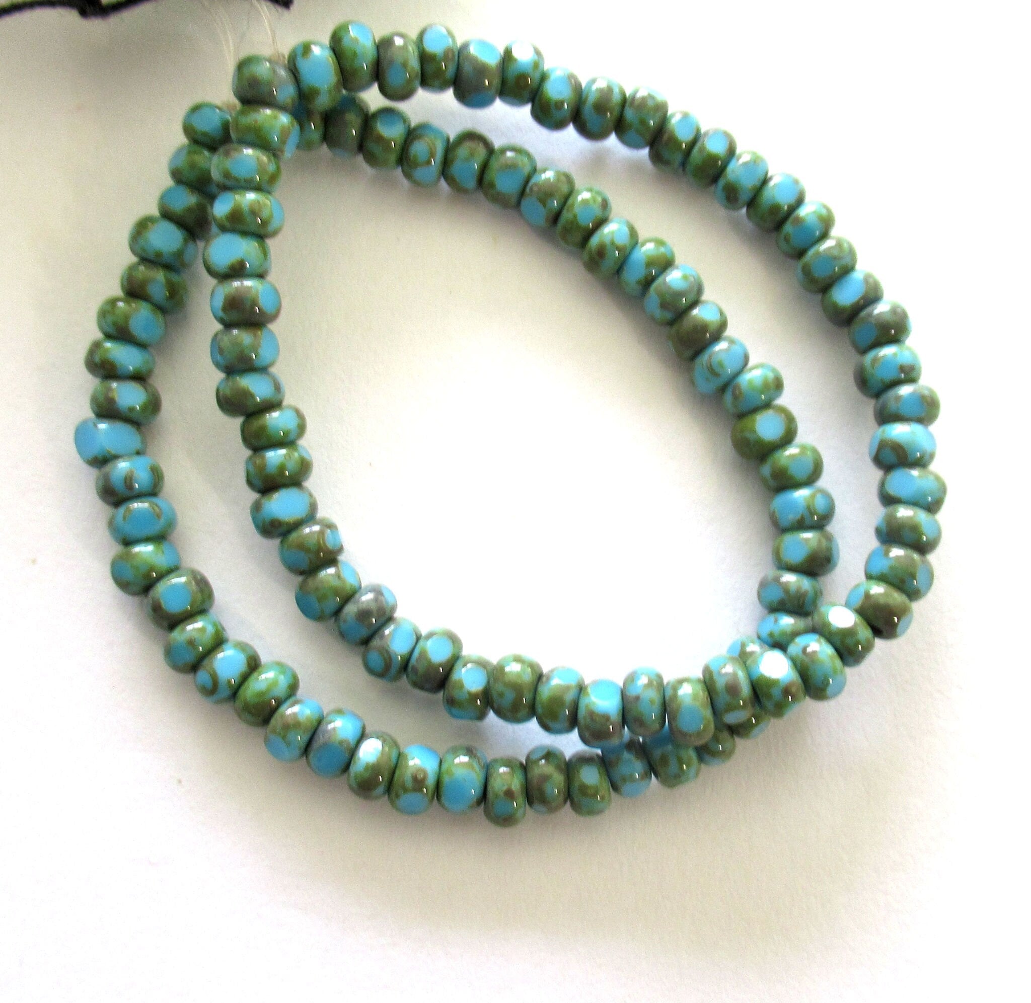 Fifty 6/0 faceted Czech glass seed beads -opaque turquoise blue picasso seed beads C0087