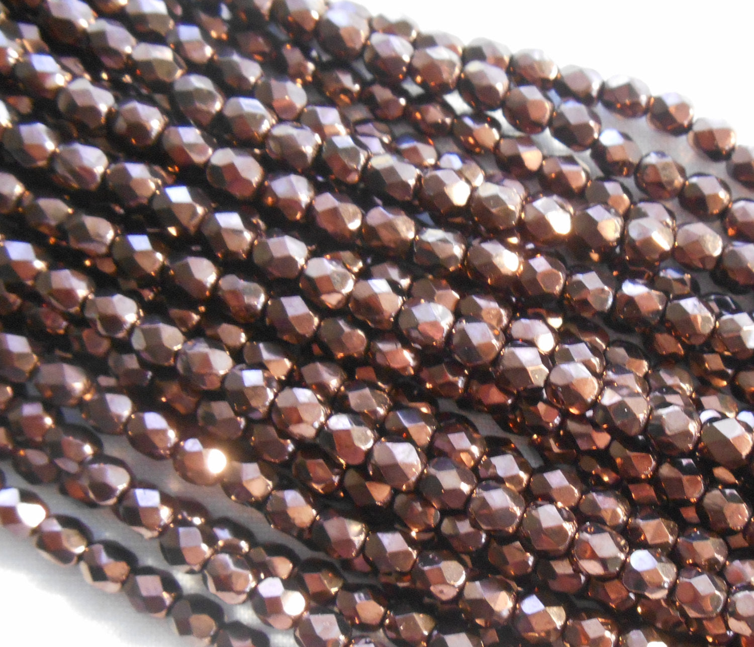 50 4mm Dark Bronze, Brown Metallic fire polished faceted round glass beads C5550