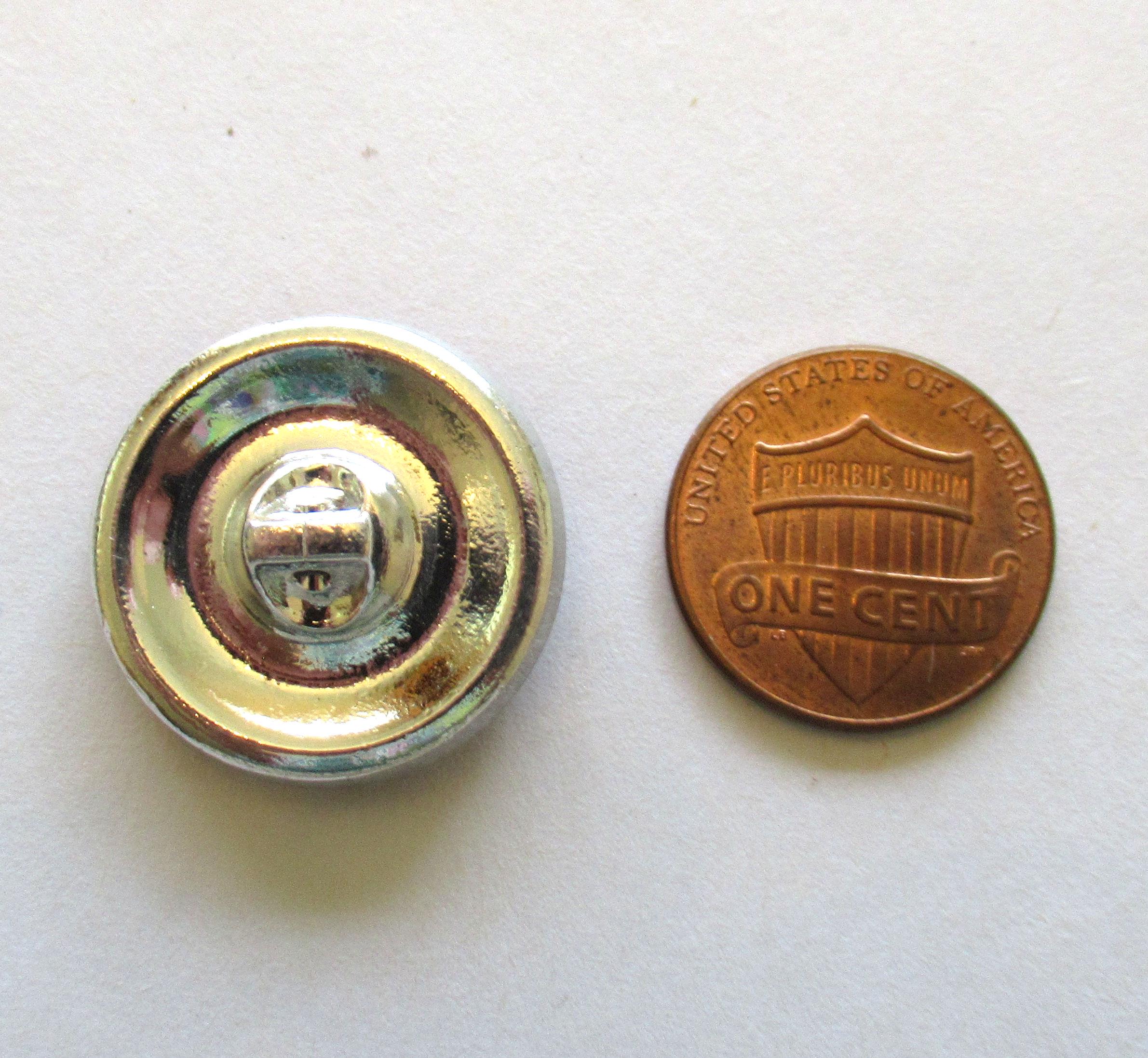 One 22mm Czech glass flower button - iridescent pink and purple with gold accents - decorative floral shank button - 00752