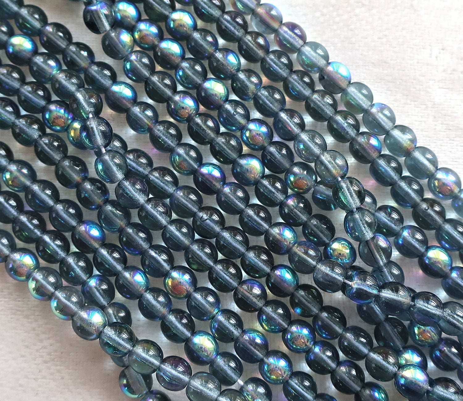 Lot of 100 4mm Montana Blue AB Czech glass druks, smooth round pressed glass druk beads C0036