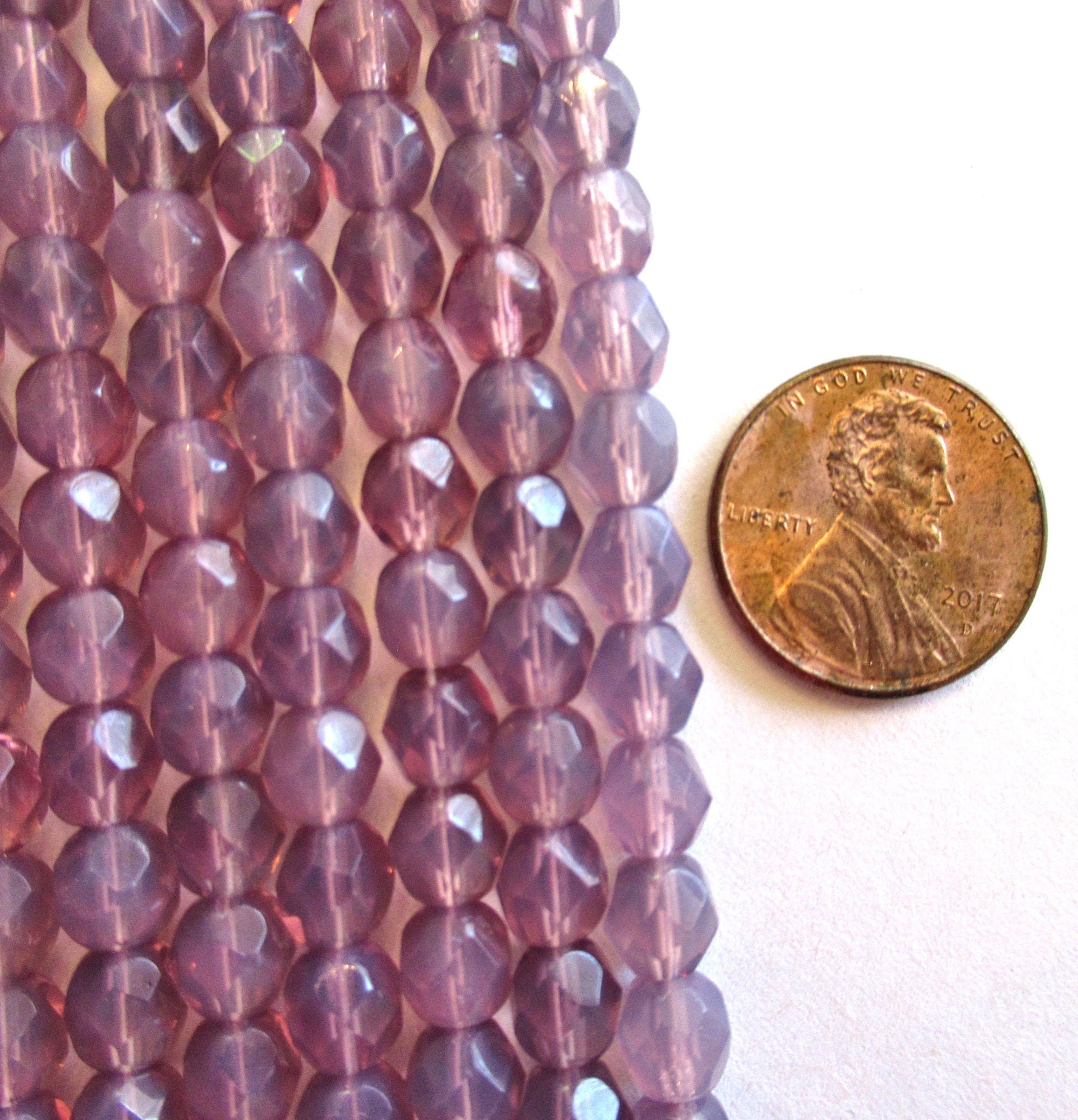 25 6mm Czech glass beads - Milky light amethyst purple - fire polished, faceted round beads C00100
