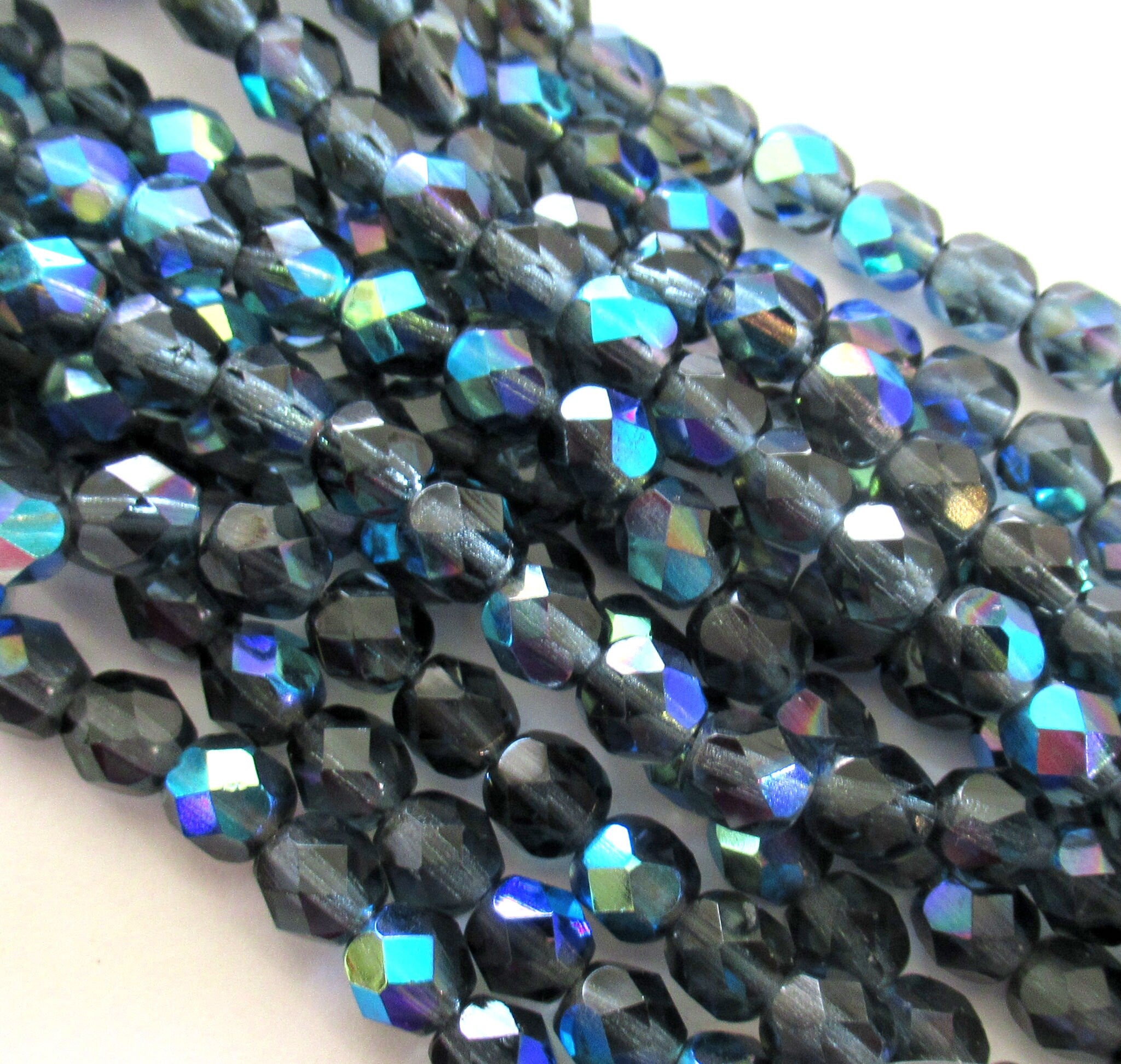 Lot of 25 6mm Montana Blue AB Czech Glass beads - fire polished faceted round glass beads C0092