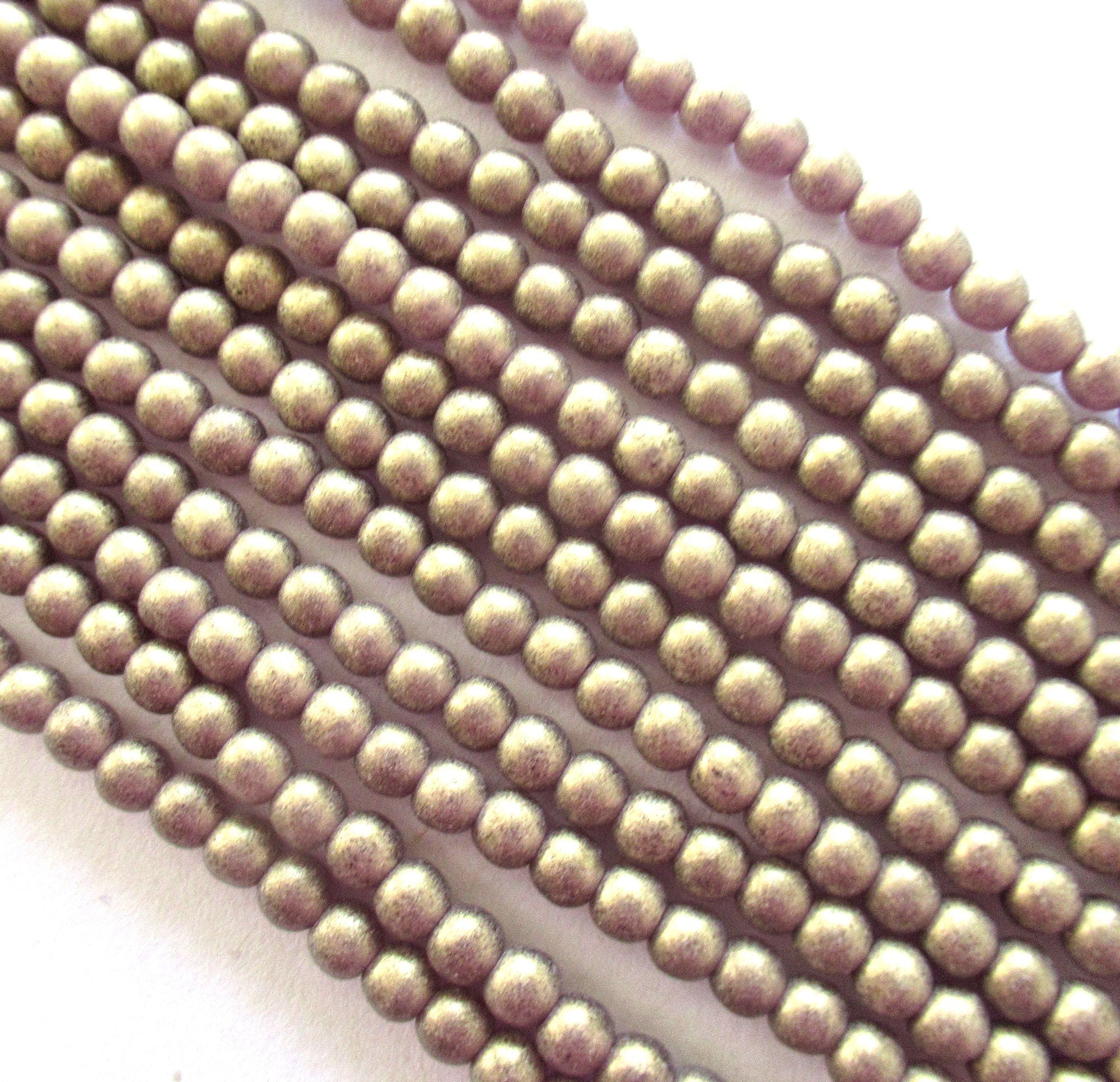 100 4mm Czech glass druk beads - matte metallic Sueded Gold Amethyst smooth round druk beads - purple beads with a frosty gold finish C0026