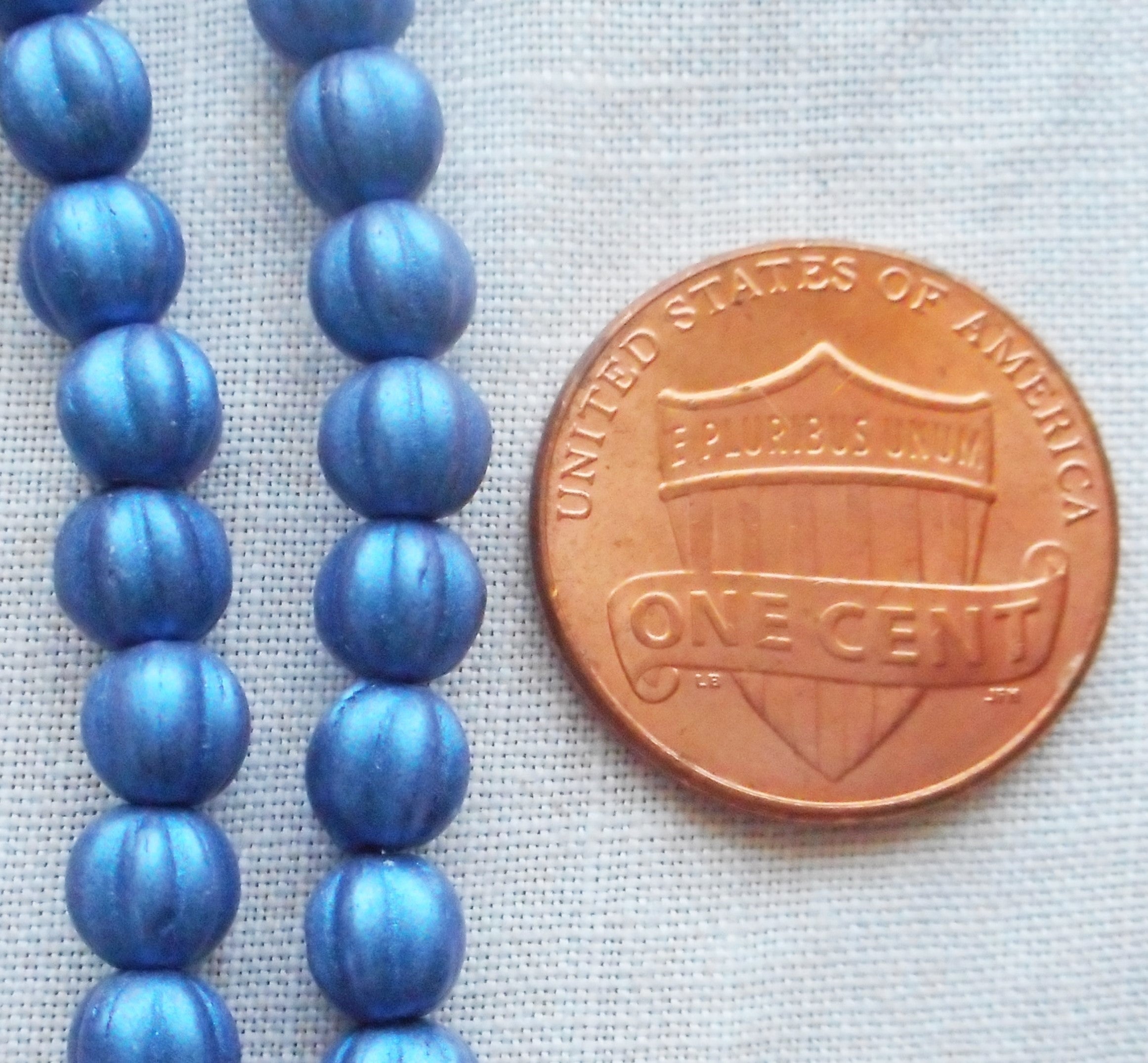 Fifty 5mm Matte Metallic Suede Blue melon beads, Czech pressed glass beads C0950