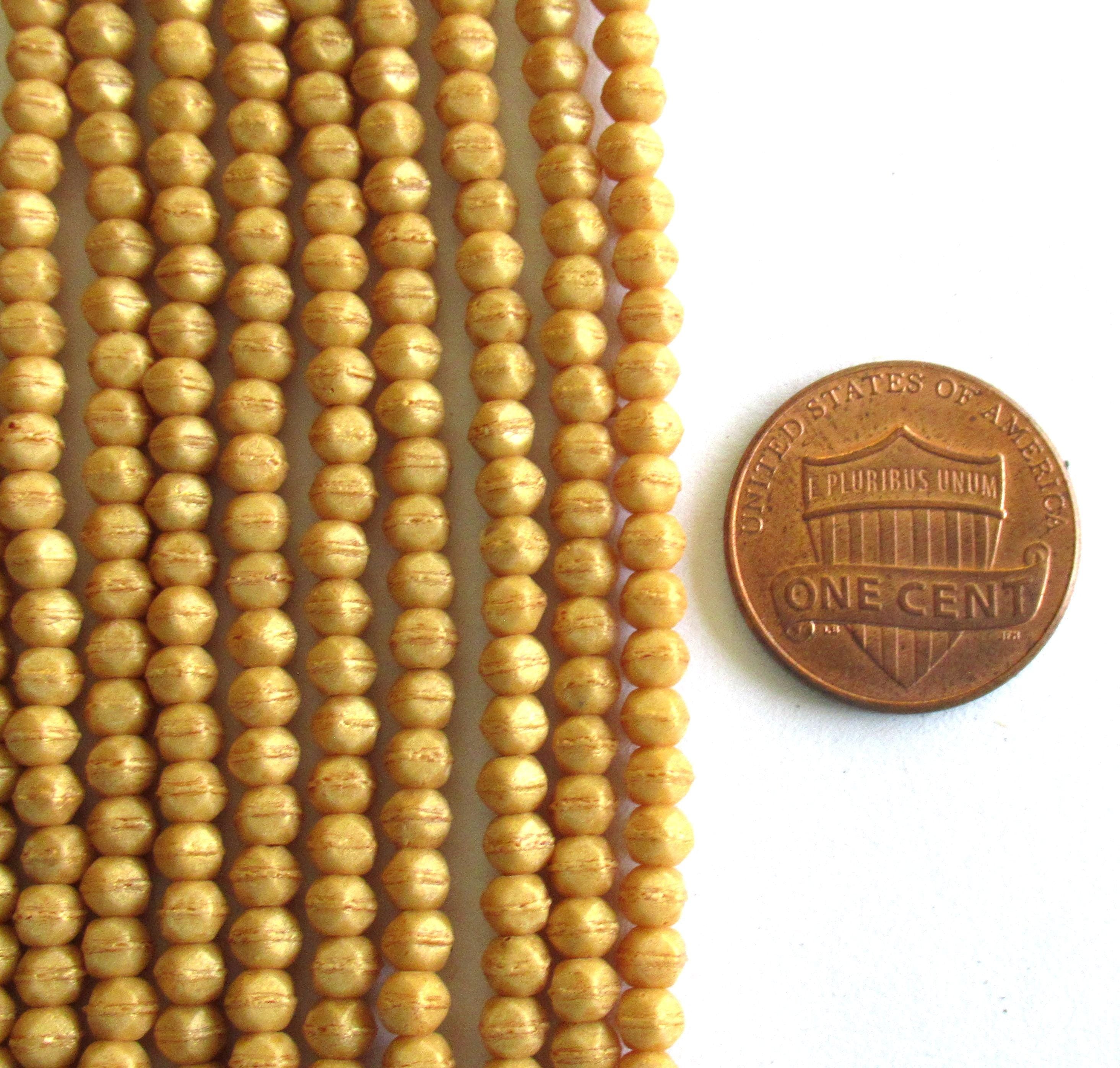 100 3mm English cut Czech glass beads - Pacifica Ginger - opaque light brown spacer beads - pressed glass beads - C0077