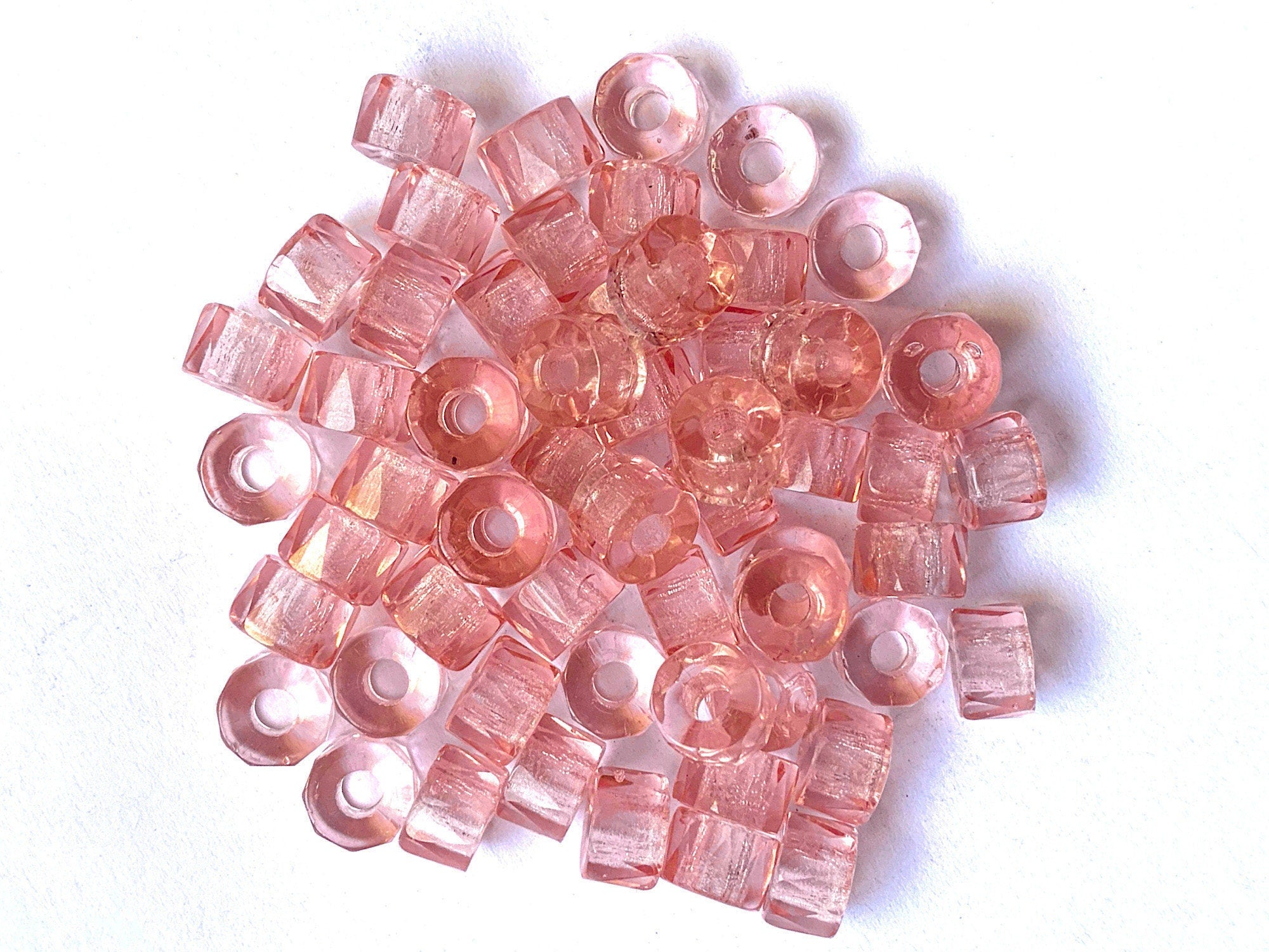 Lot of 25 9mm Czech glass faceted pony or roller beads - rosaline pink - large hole glass crow beads C0951