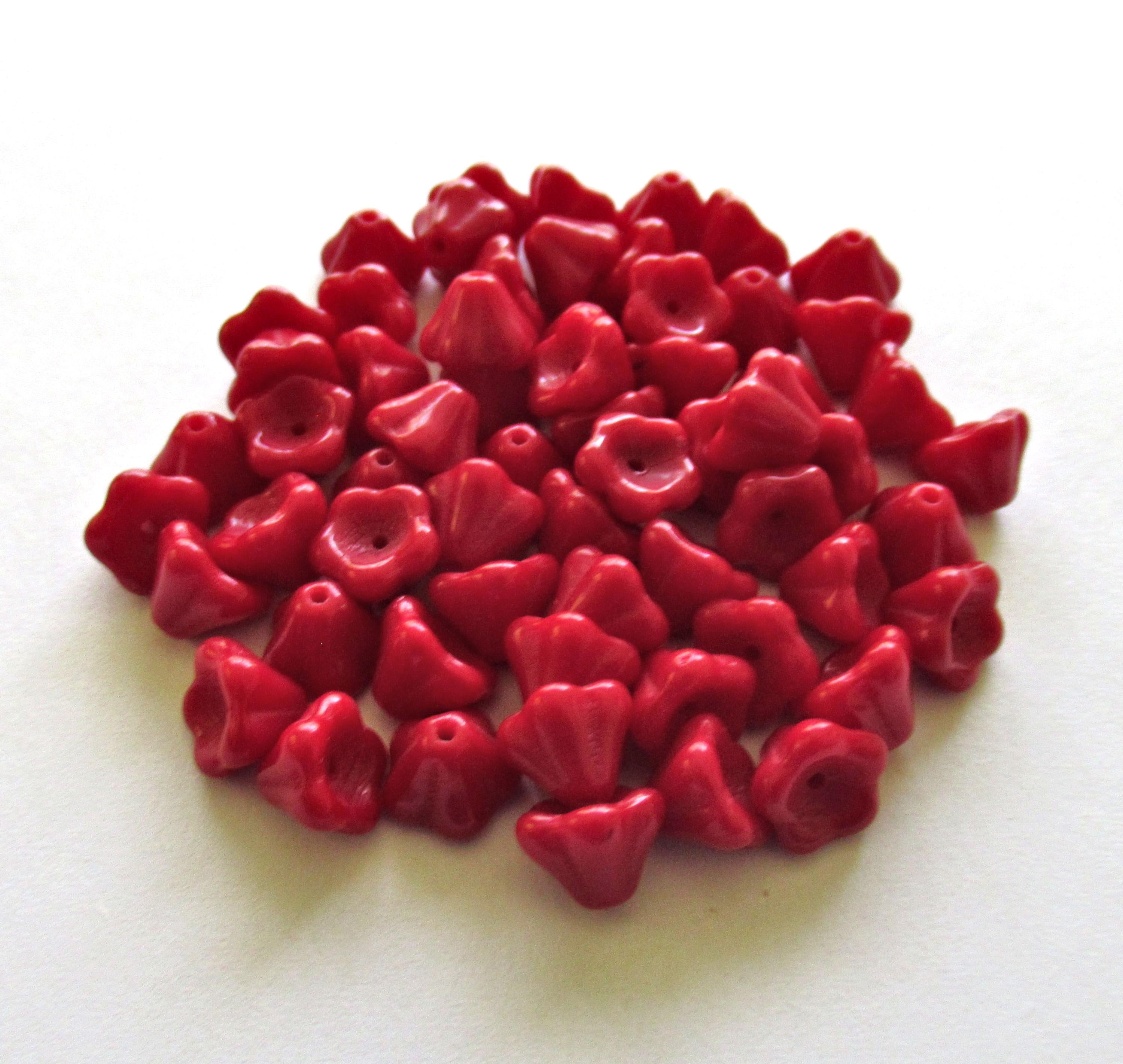 25 Czech glass Bell Flower beads - opaque dark blood red pressed glass flower beads - 8 x 6mm - C00024