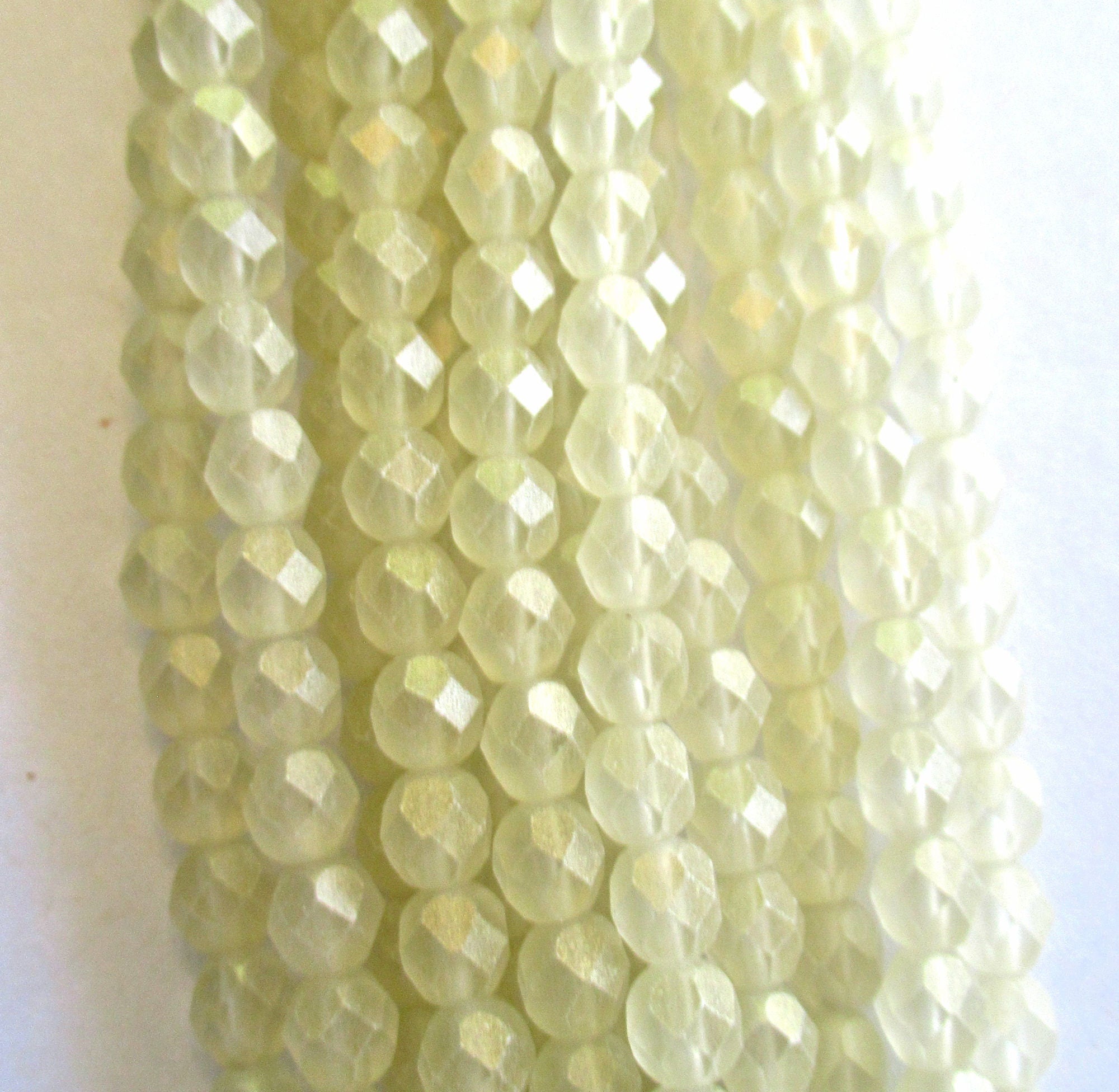 25 6mm Czech glass beads - Sueded Gold Jonquil - light yellow beads with a frosty gold finish - faceted fire polished round beads - C0015