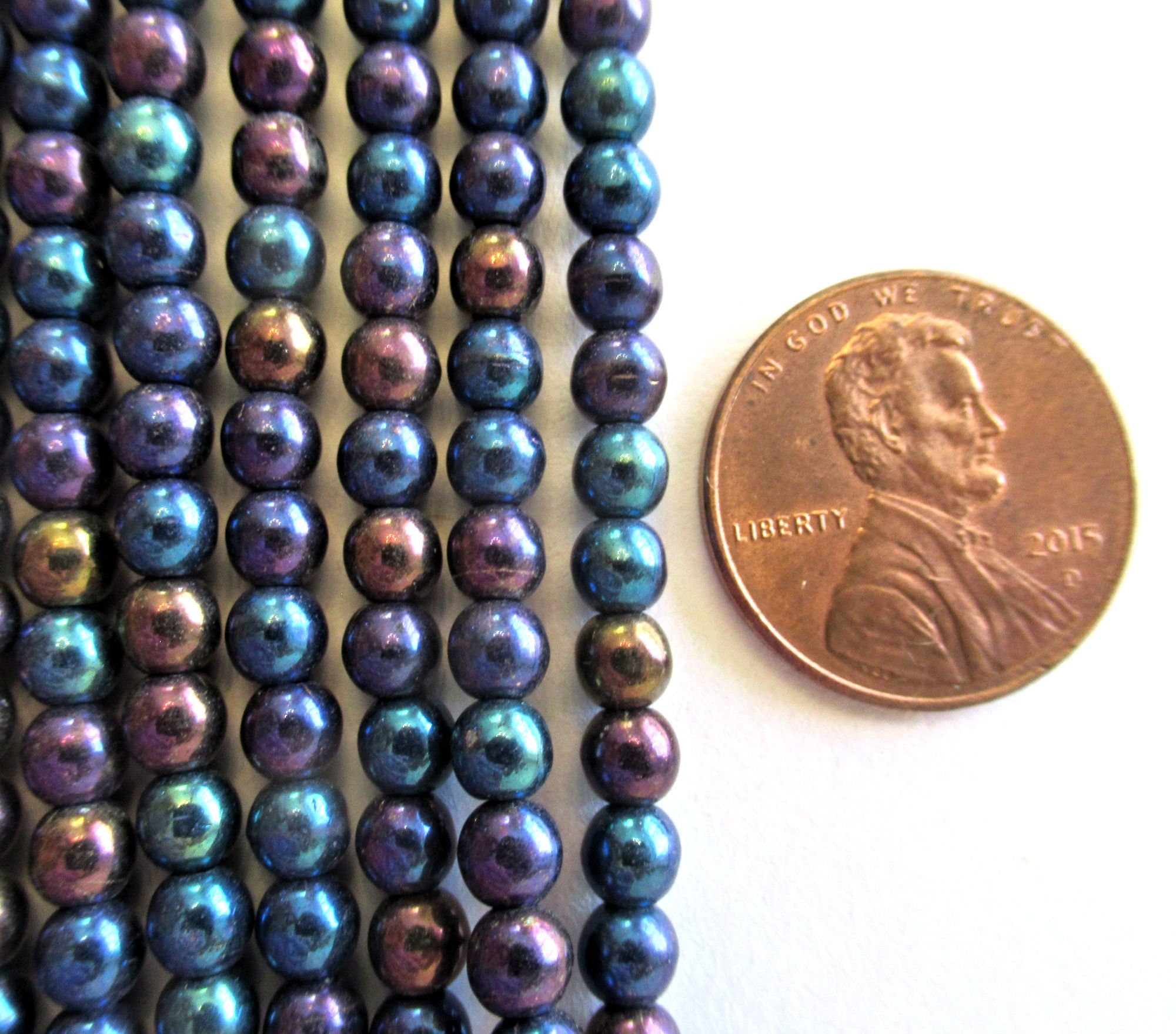 100 4mm Czech glass druks - blue iris smooth round druk beads - C0035