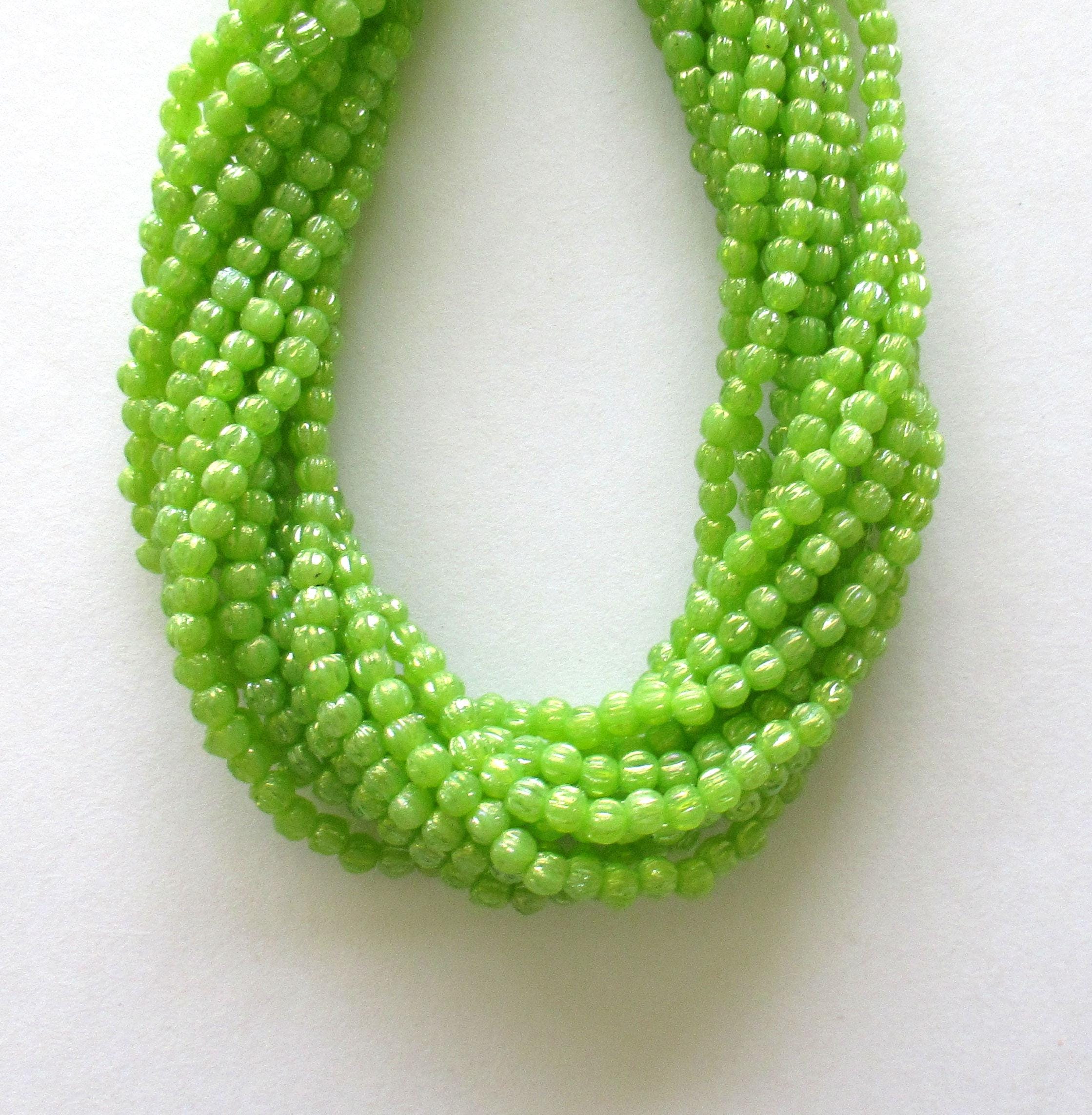 Lot of 100 3mm Czech glass melon beads - Luster Iris Milky Dark Peridot - bright green luster beads - pressed glass spacer beads - C00011