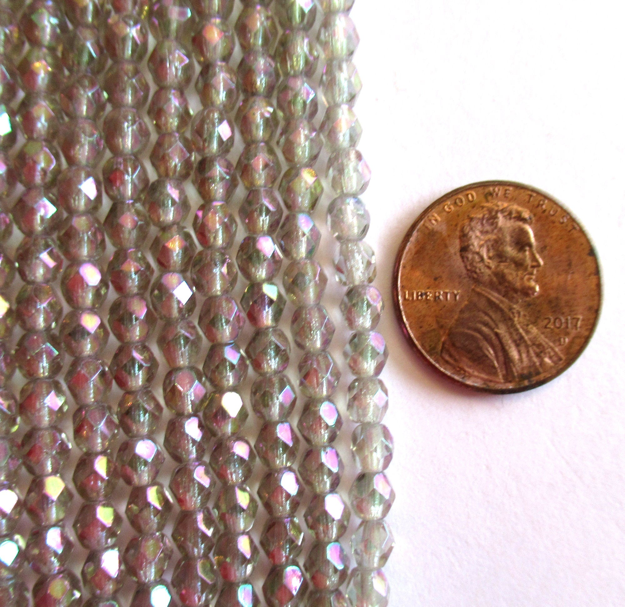 Lot of 50 4mm faceted Check glass beads - black diamond luster iris - round fire polished beads C0007