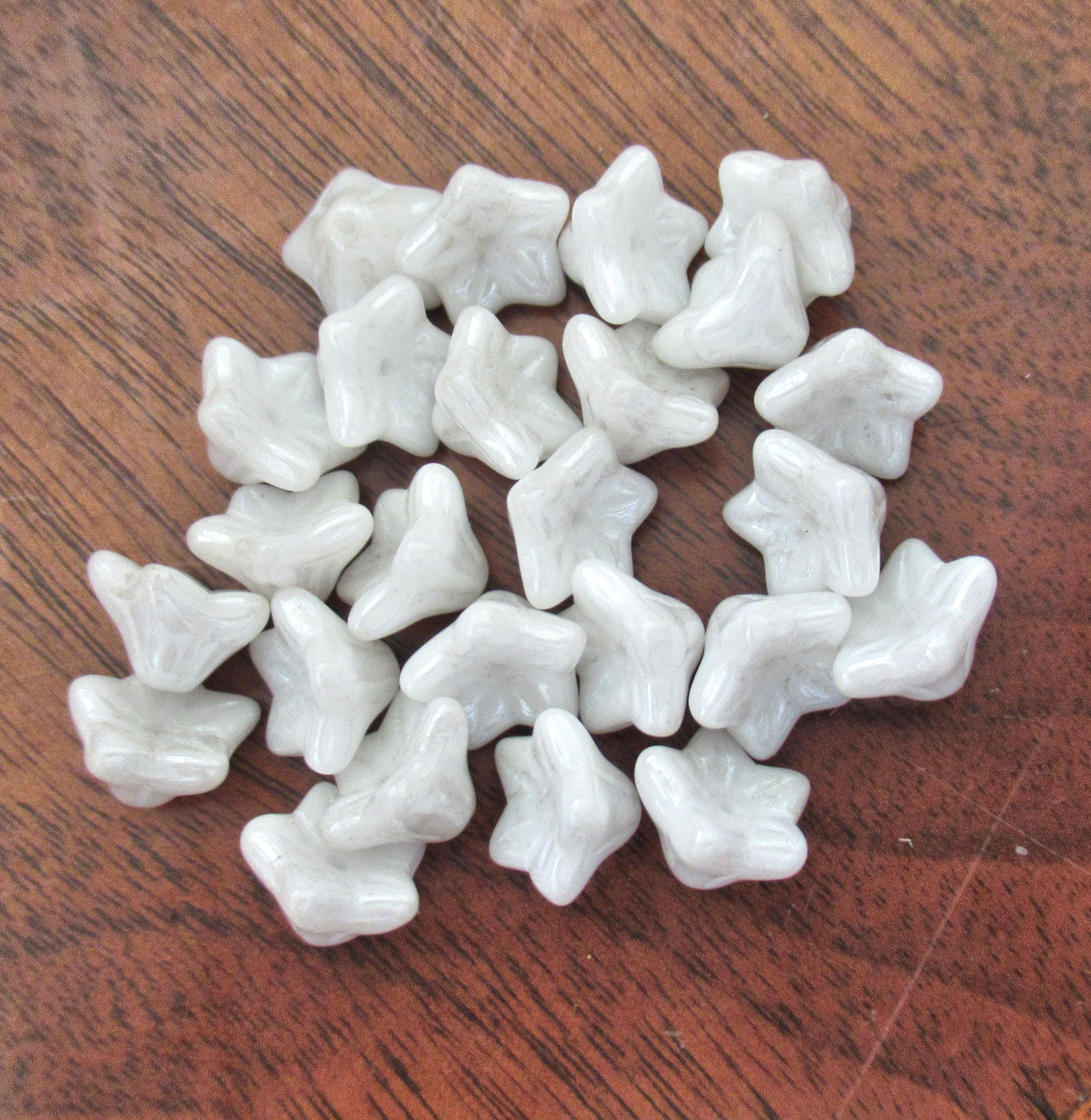 25 Czech glass bell flower beads- 9 x 6mm - opaque white luster pressed glass beads - C00381