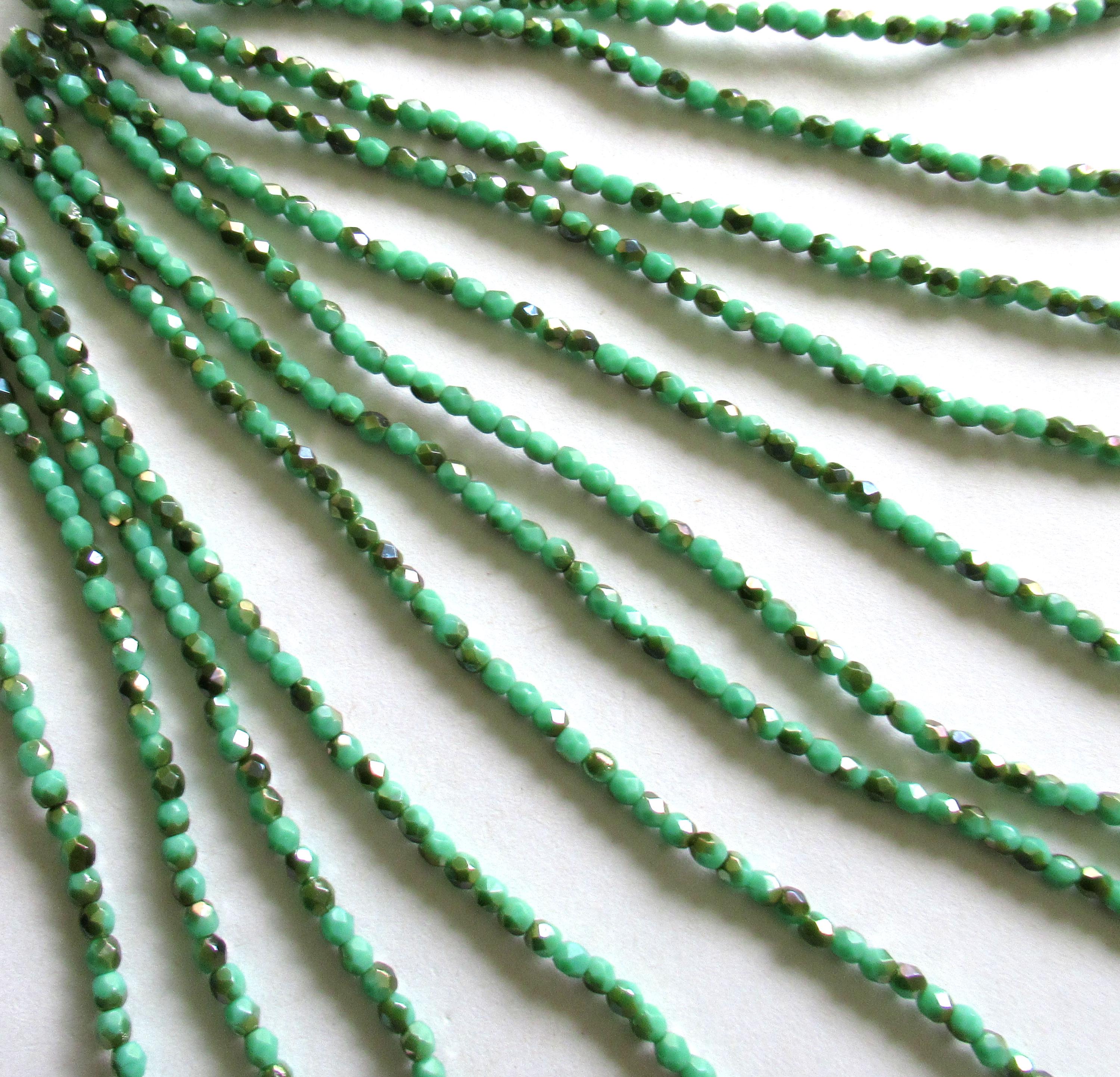 50 3mm Czech glass beads - opaque turquoise green celsian beads - fire polished faceted round beads - C0026