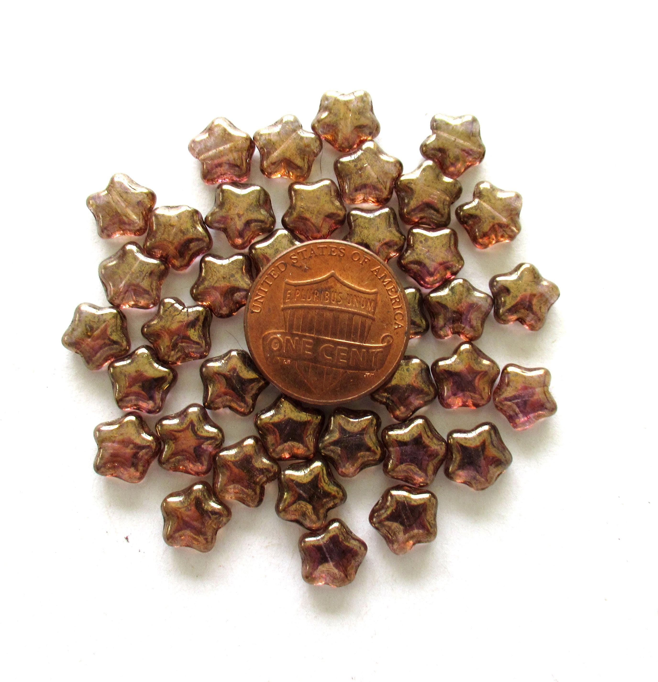 25 8mm Czech glass star beads - iridescent lumi brown pressed glass beads - C0067