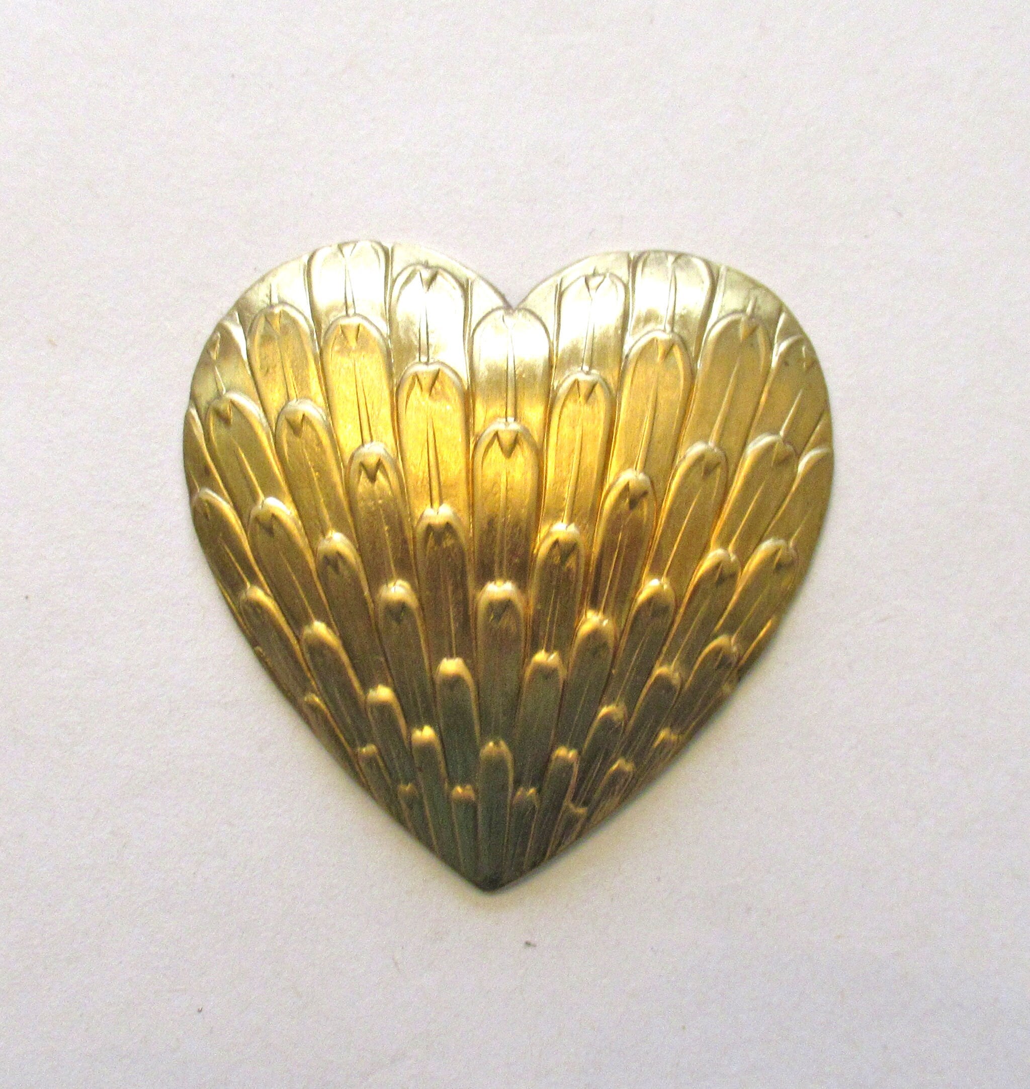 1 raw brass stylized heart stamping - domed and hollow backed - 1.75" x 1.75" inches - made in the USA - C0005