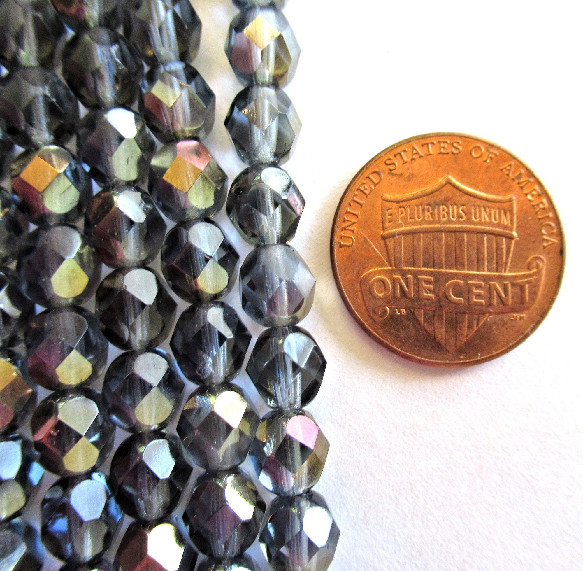 Lot of 25 6mm Czech glass beads - Montana Blue Twilight Luster fire polished faceted round glass beads C0015