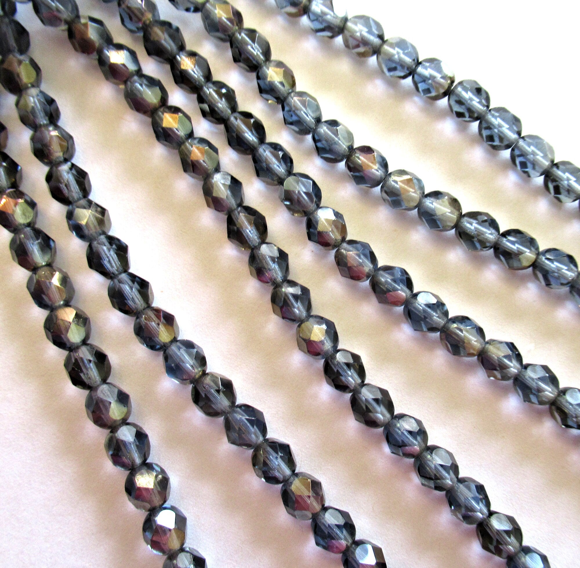 Lot of 25 6mm Czech glass beads - Montana Blue Twilight Luster fire polished faceted round glass beads C0015