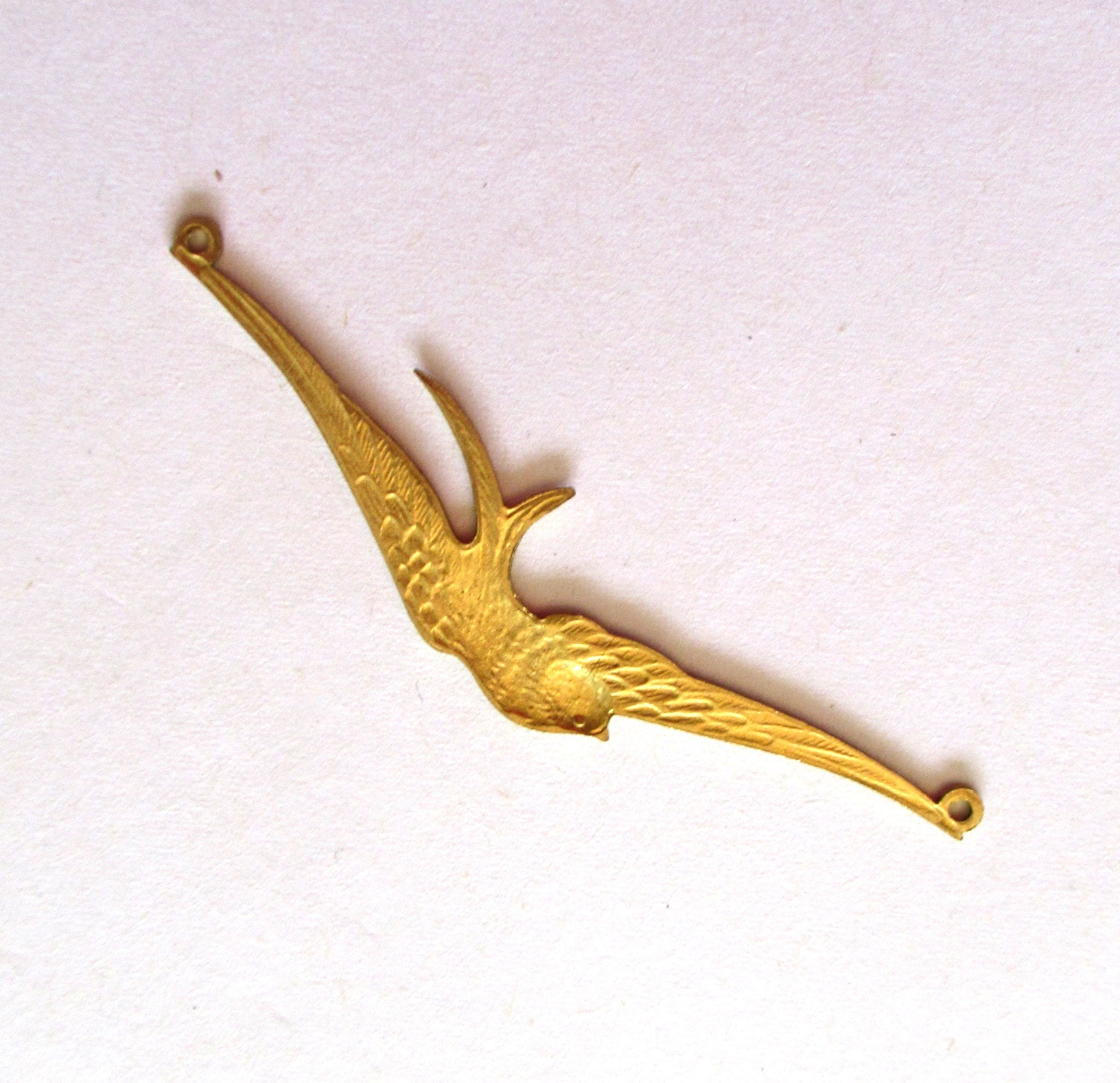 1 raw brass bird tamping - flying bird - pendant - connector - ornament, 2.50" x .5" inches USA made C0098