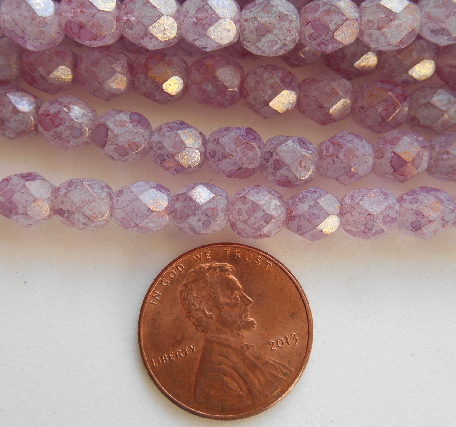 25 6mm Luster Stone Pink Czech glass beads, fire polished, pink faceted round beads with picasso finish, C9425