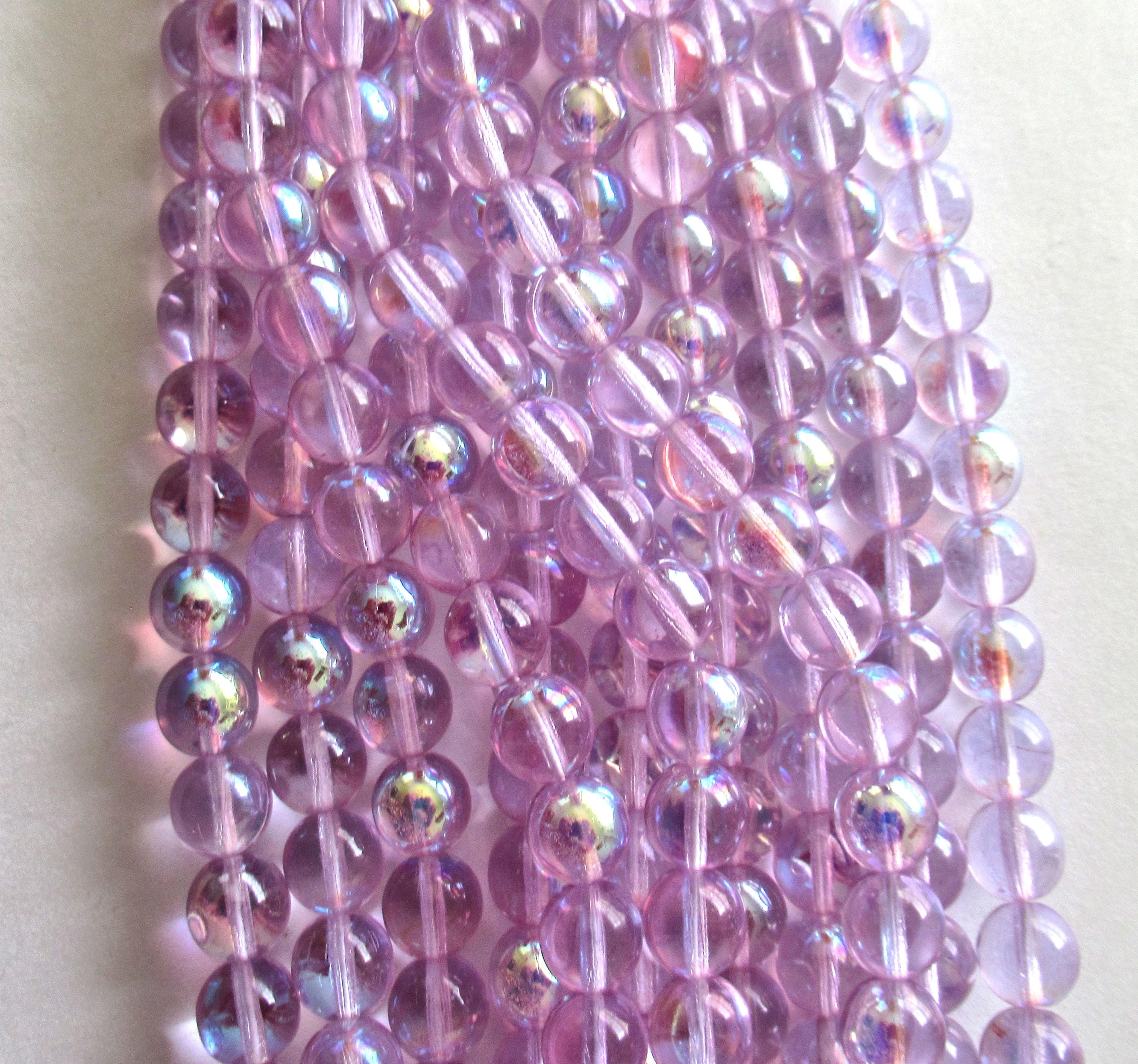 25 8mm Czech glass druk beads - alexandrite purple or lavender ab smooth round druk beads - C0042