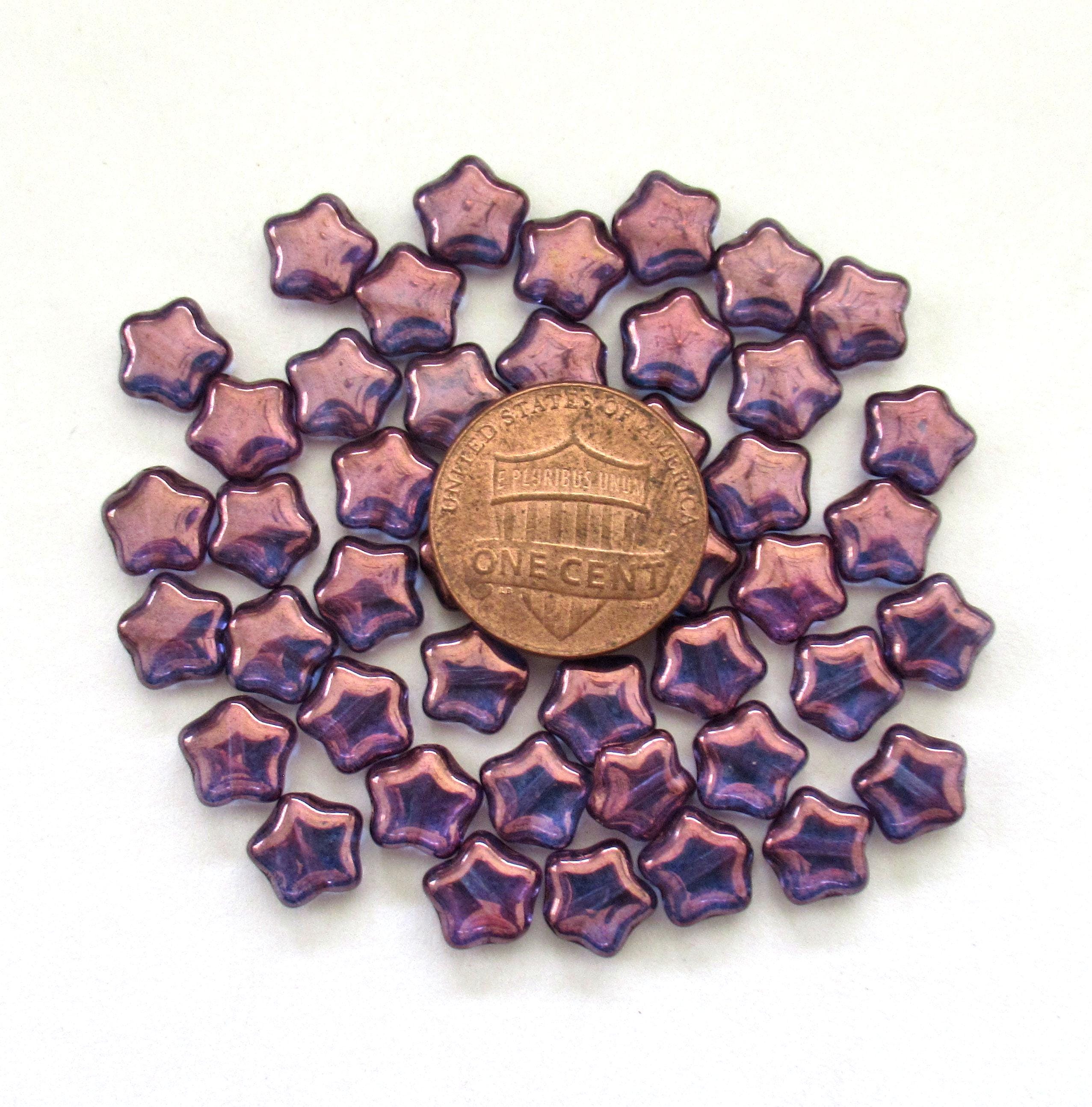 25 8mm small Czech glass star beads - lumi amethyst purple luster pressed glass beads - C0067