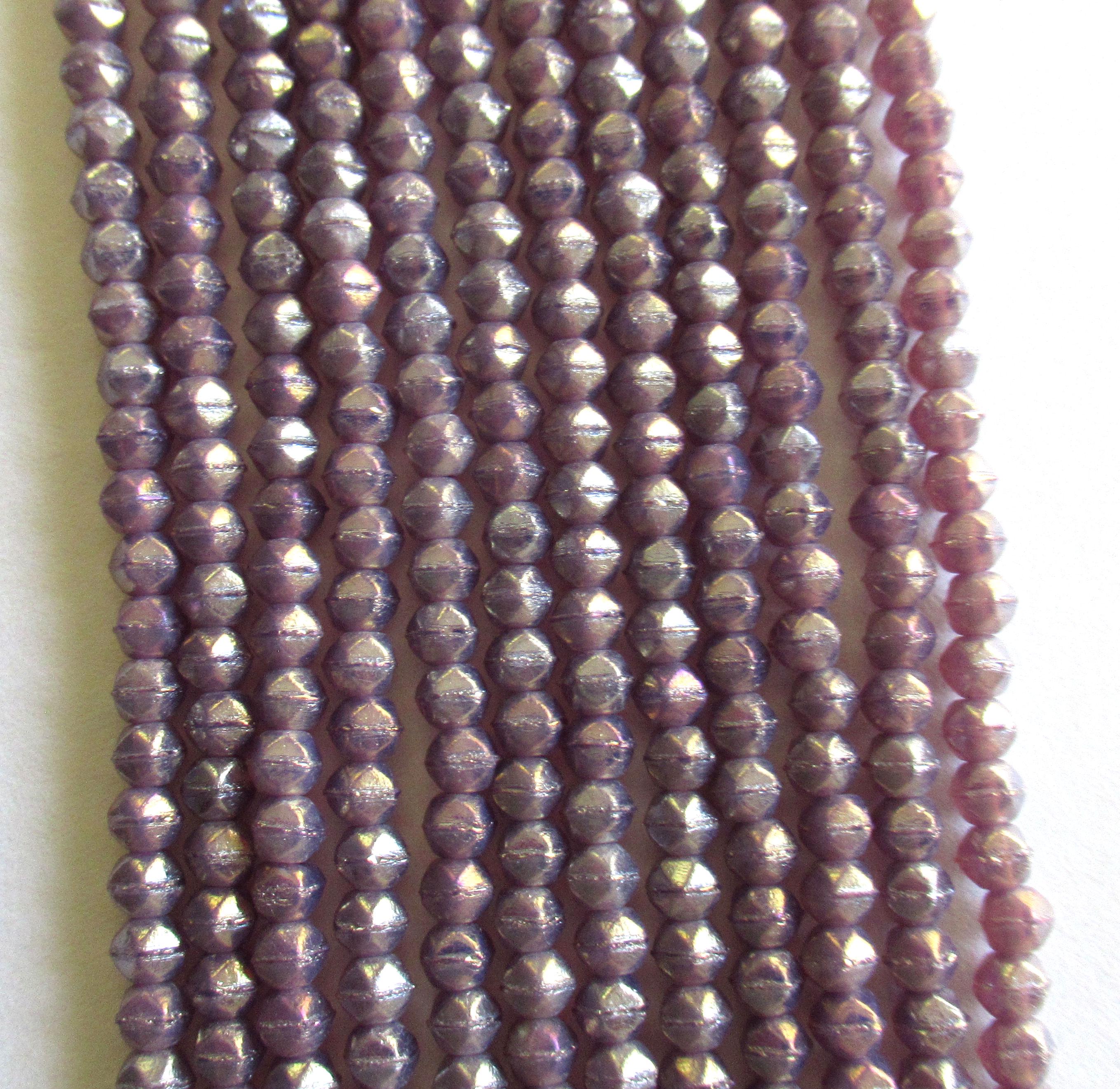100 3mm Czech glass English cut beads - luster iris milky amethyst purple spacer beads - pressed glass beads - C0019