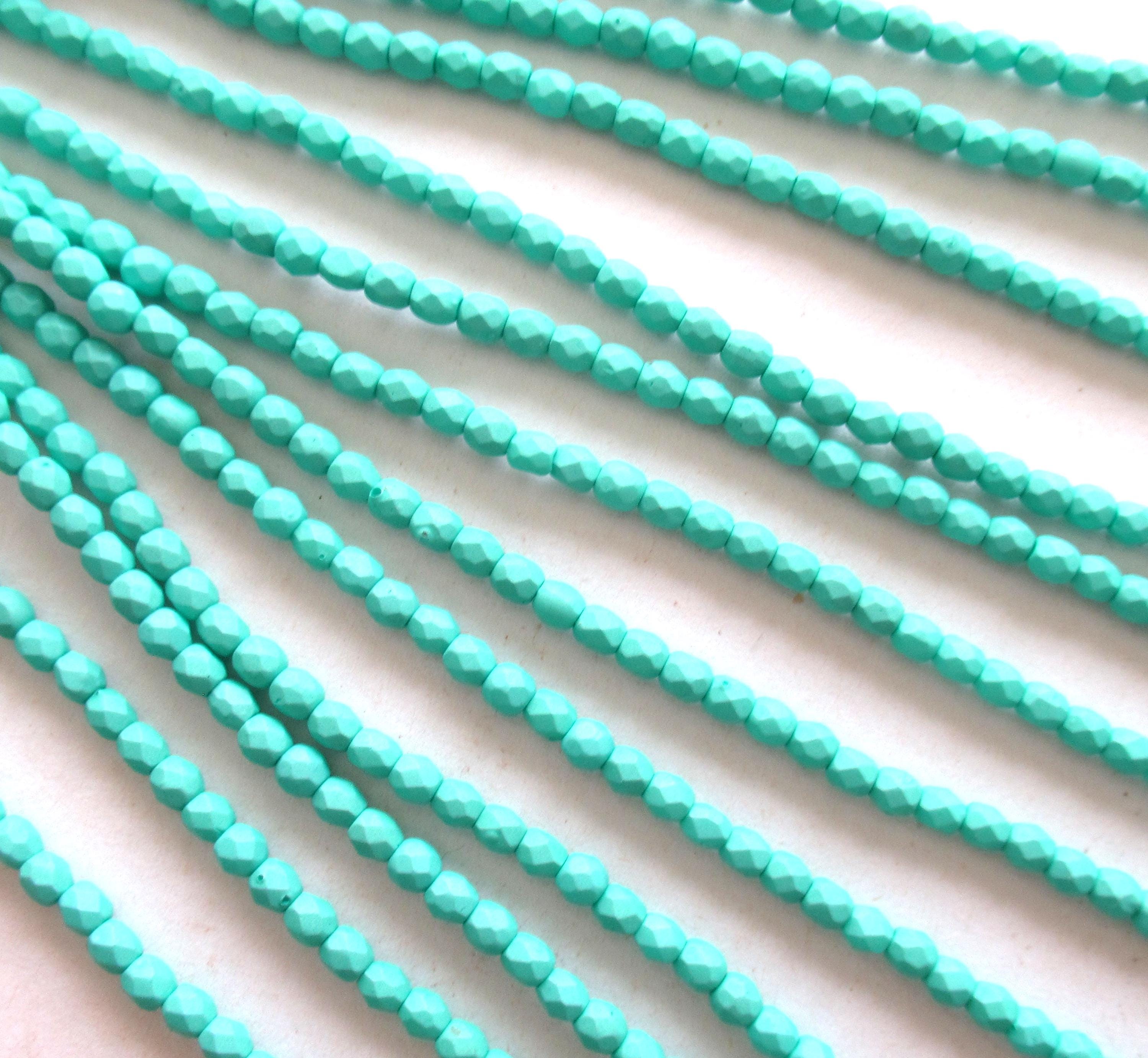 Fifty 3mm Czech glass beads - opaque matte saturated teal / turquoise blue green - fire polished faceted round beads - C0097