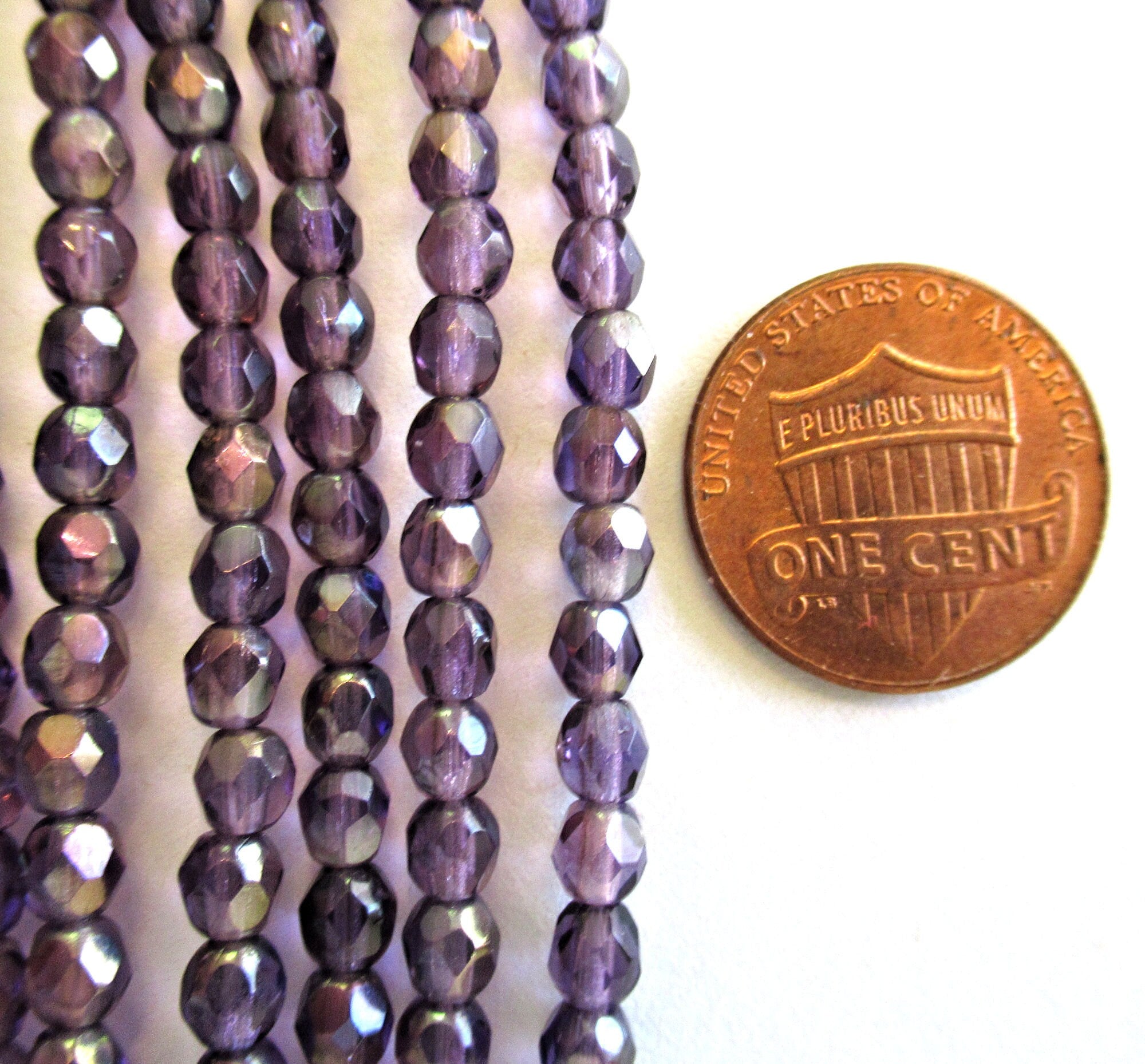 Fifty 4mm Czech glass beads - Tanzanite Twilight - purple luster beads - round faceted fire polished beads C0055