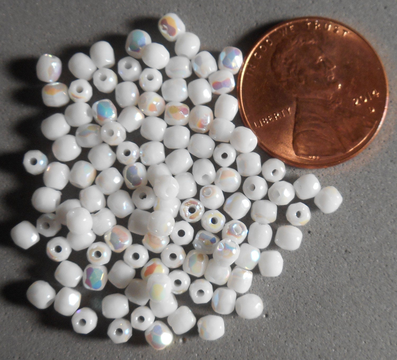 50 3mm Czech Opaque White AB glass beads, fire polished round faceted beads