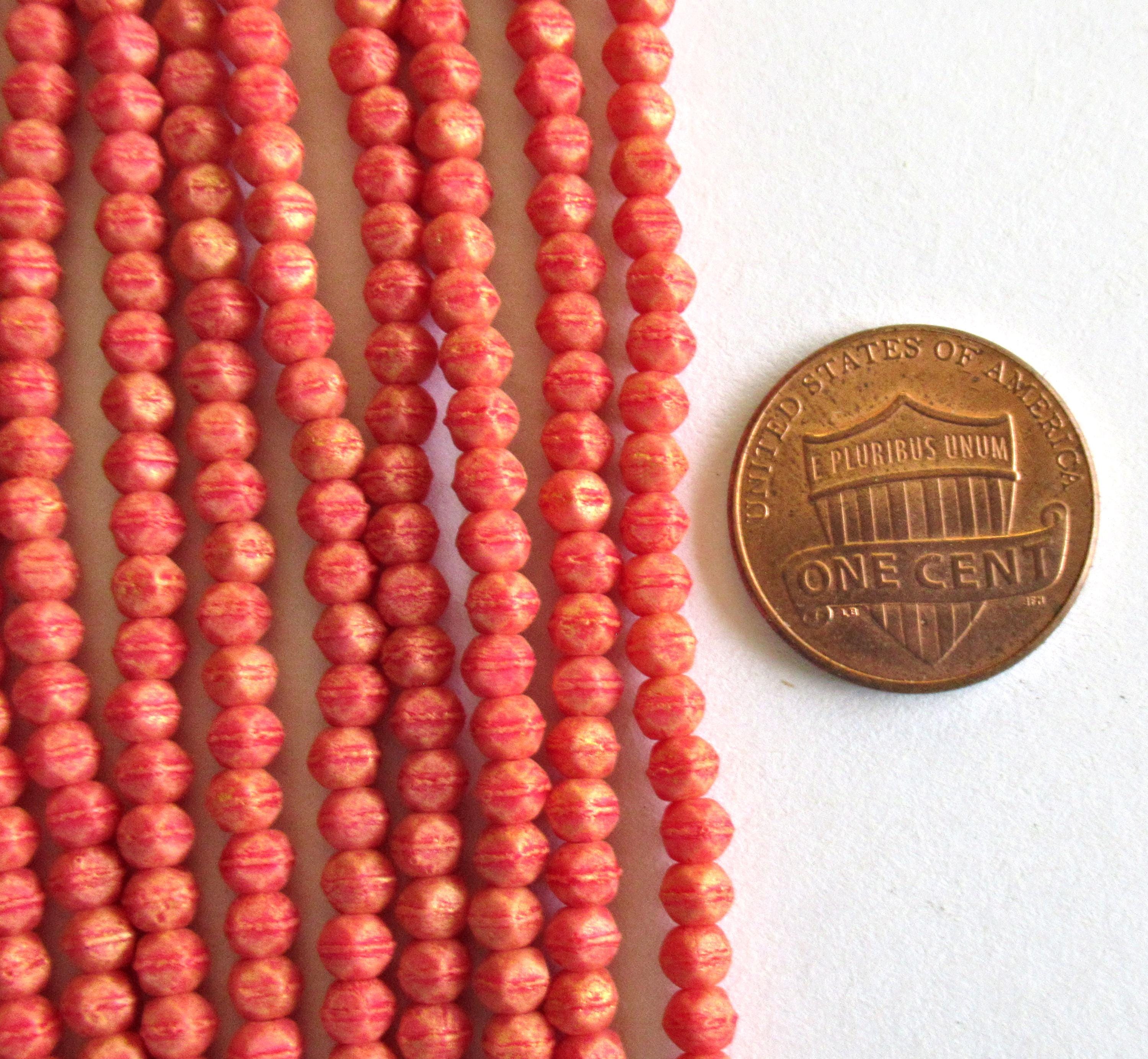 100 3mm English cut Czech glass beads - Pacifica Strawberry - opaque dark pink beads - pressed glass spacer beads - C0077