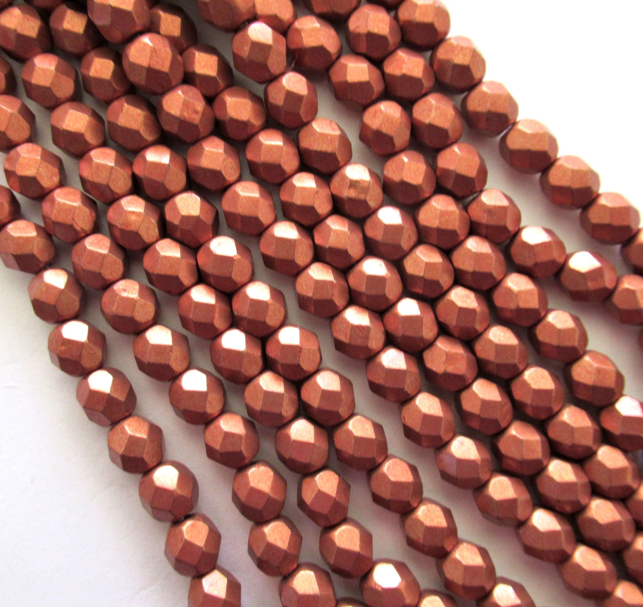 25 6mm Czech glass beads - saturated metallic russet orange brown round, faceted fire polished beads C0054