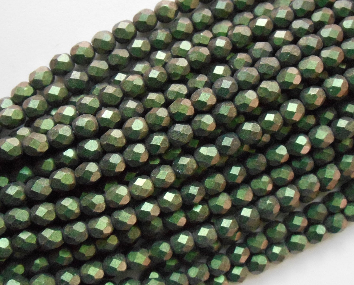 25 6mm Polychrome Olive Mauve Czech glass beads, deep, dark green fire polished, faceted round beads, C4625