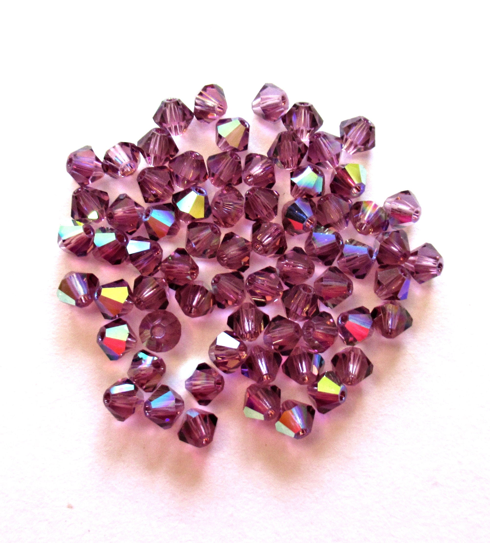 Lot of 24 4mm Amethyst AB Czech Preciosa Crystal bicone beads - faceted glass purple AB bicones C0036