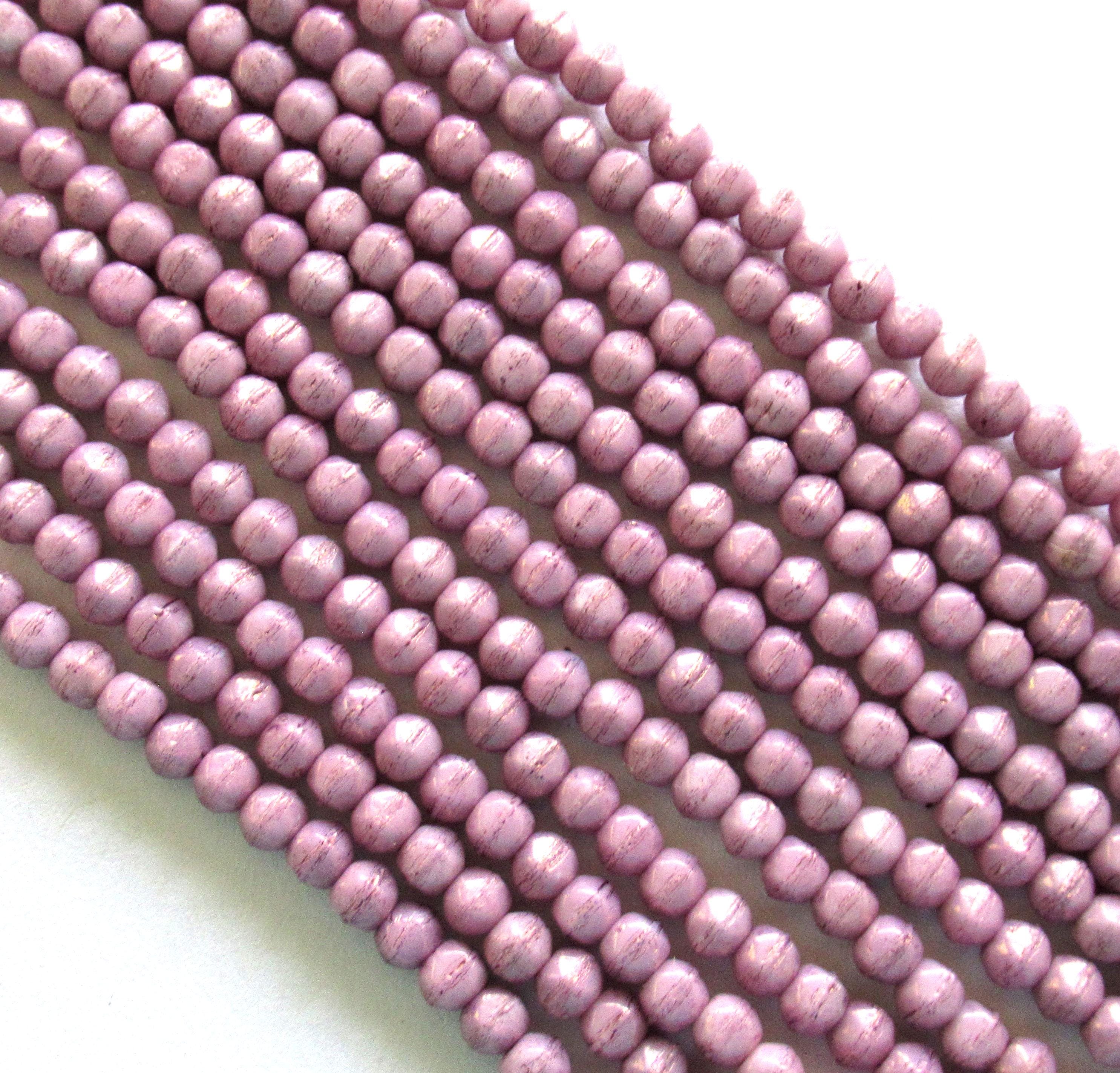 100 3mm Czech glass English cut beads - Opaque Lilac Luster - lavender or purple spacer beads - pressed glass beads - C0068