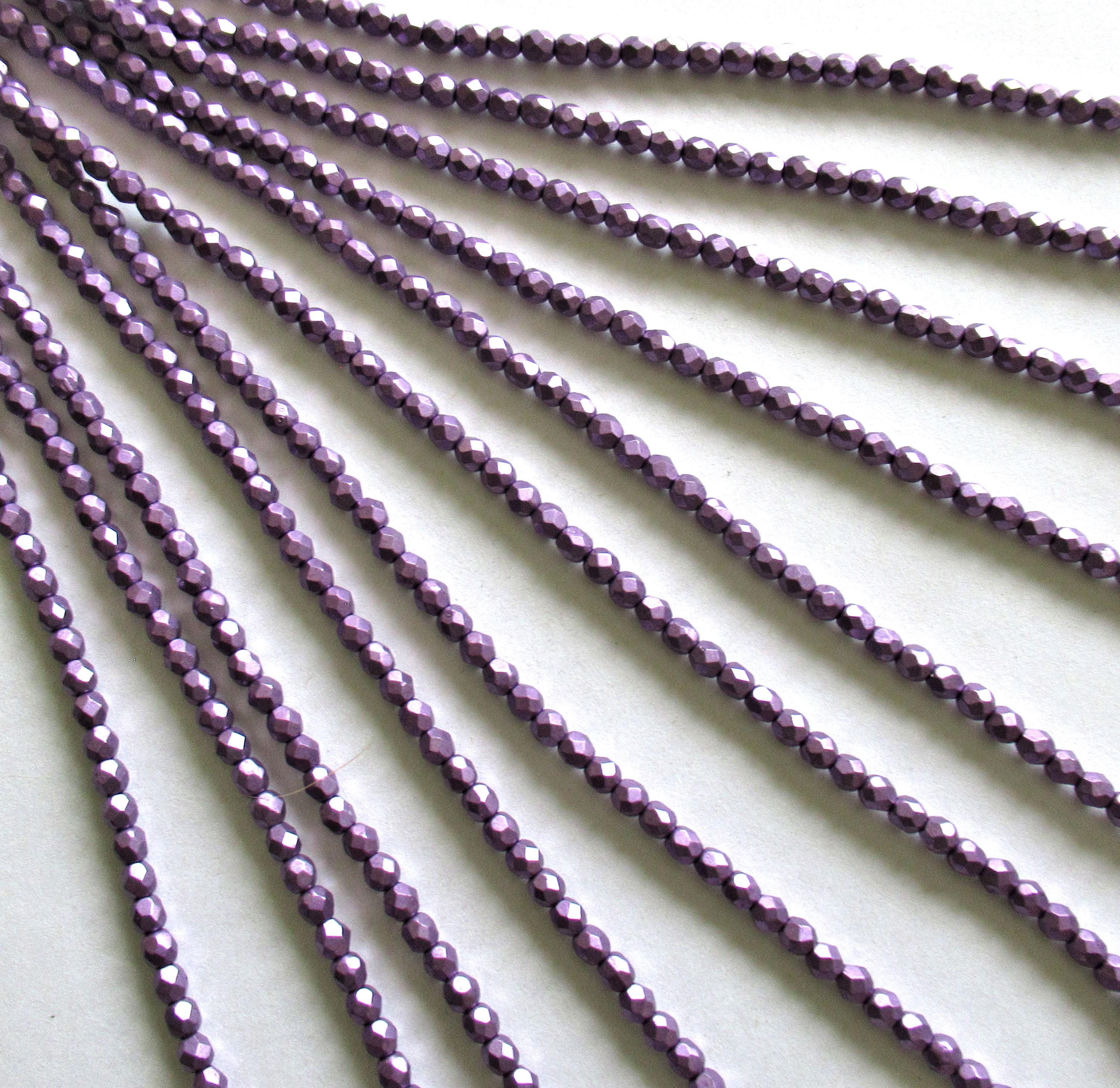 50 4mm Czech glass beads - Saturated Metallic Grapeade beads - purple metallic beads - faceted fire polished beads - 0055
