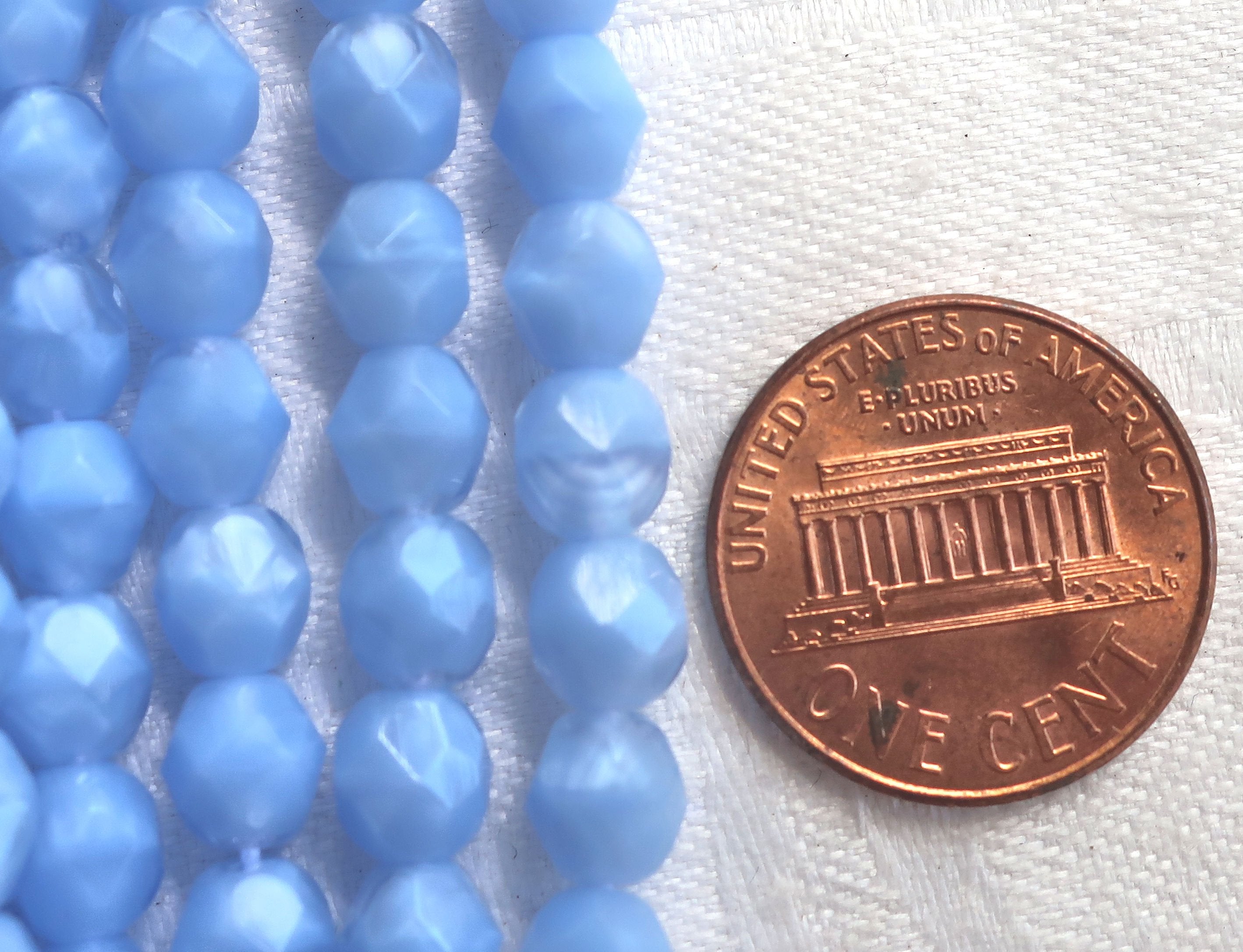 25 6mm Czech glass beads, marbled opaque and transparent light coral blue fire polished faceted round beads C7425