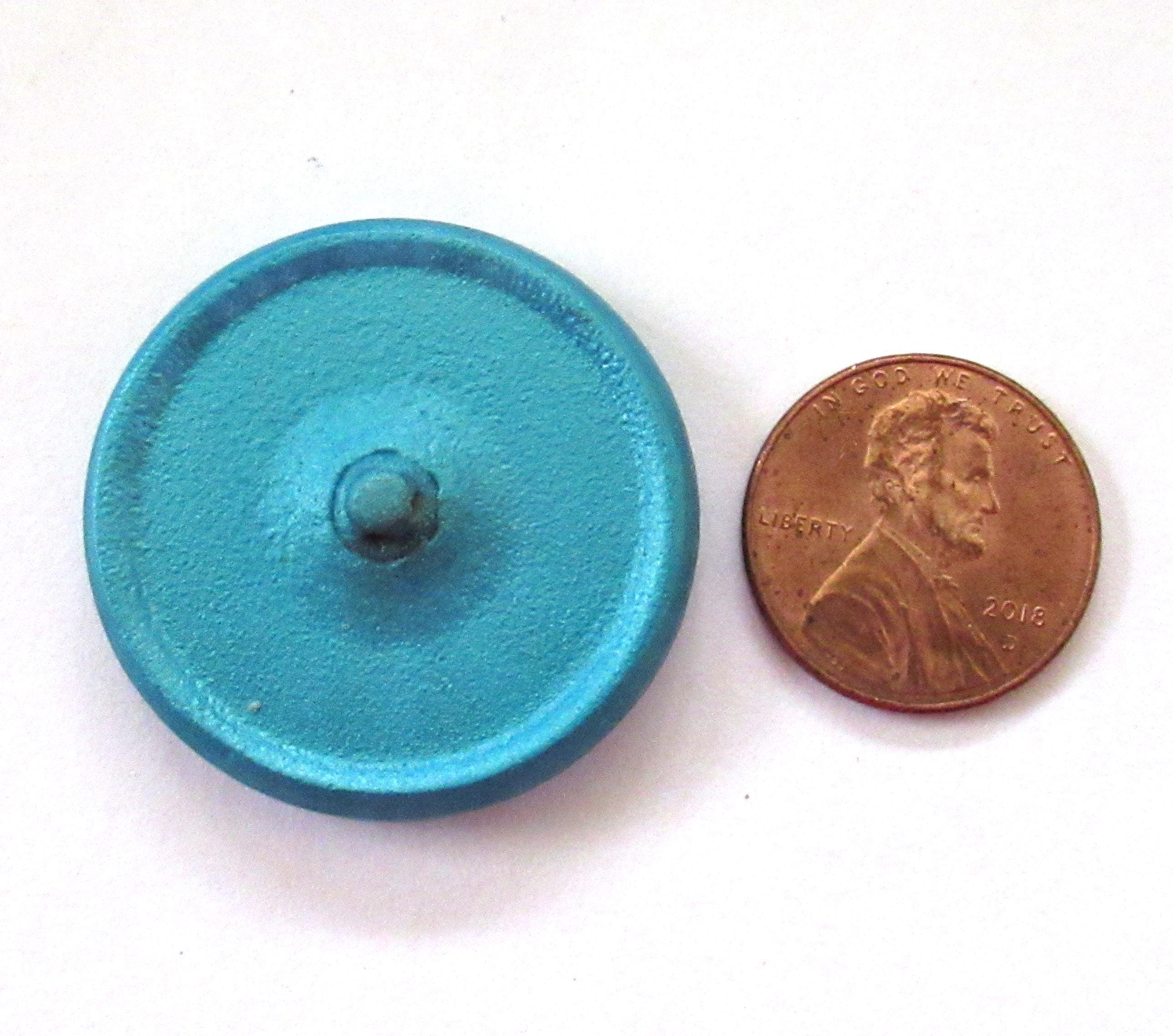 One 31mm Czech glass daisy flower button - ocean blue with a black wash & silver accents - large decorative floral shank buttons 00043