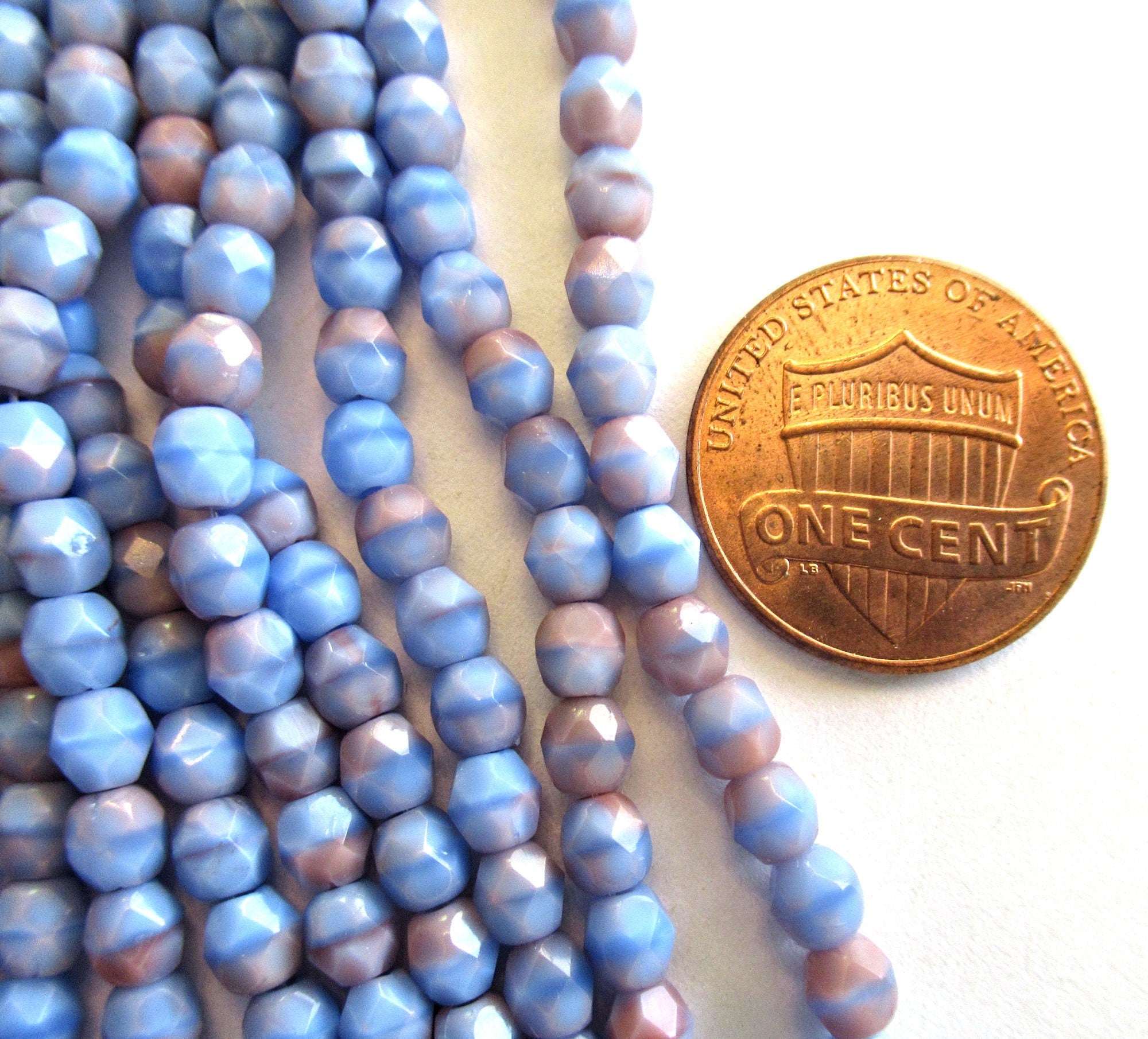 50 4mm faceted Czech glass beads - opaque pink & blue round fire polished beads - C0086