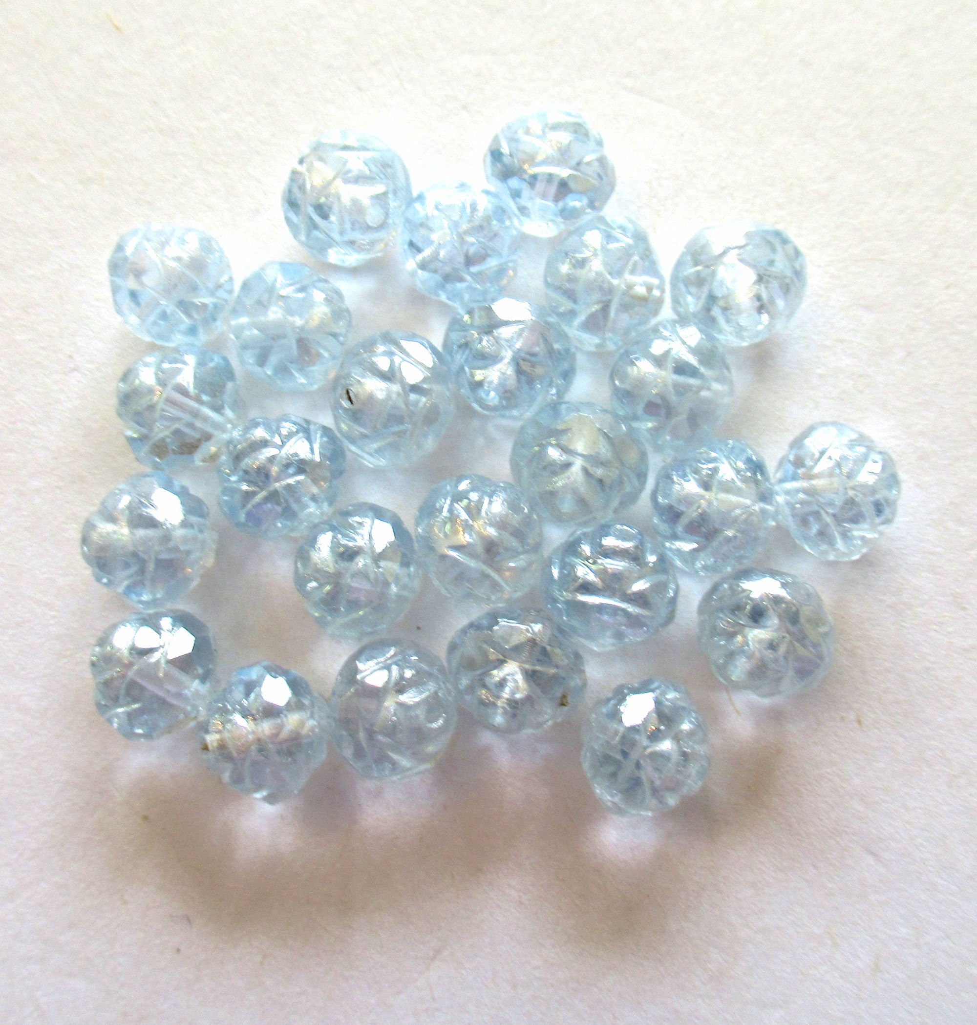Lot of 12 Czech glass rosebud beads - Luster Light Sapphire 8 x 7mm - faceted fire polished antique cut beads C0084