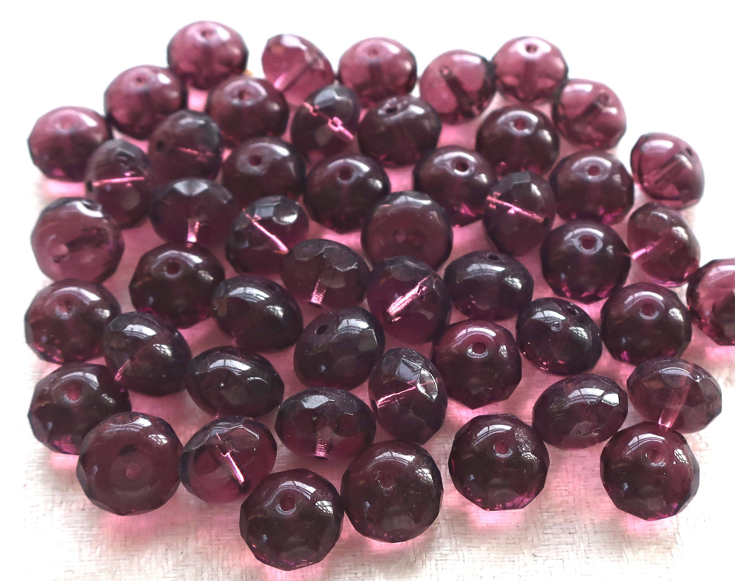 25 6 x 9mm Amethyst puffy rondelle beads, fire polished, faceted Czech glass beads C2925