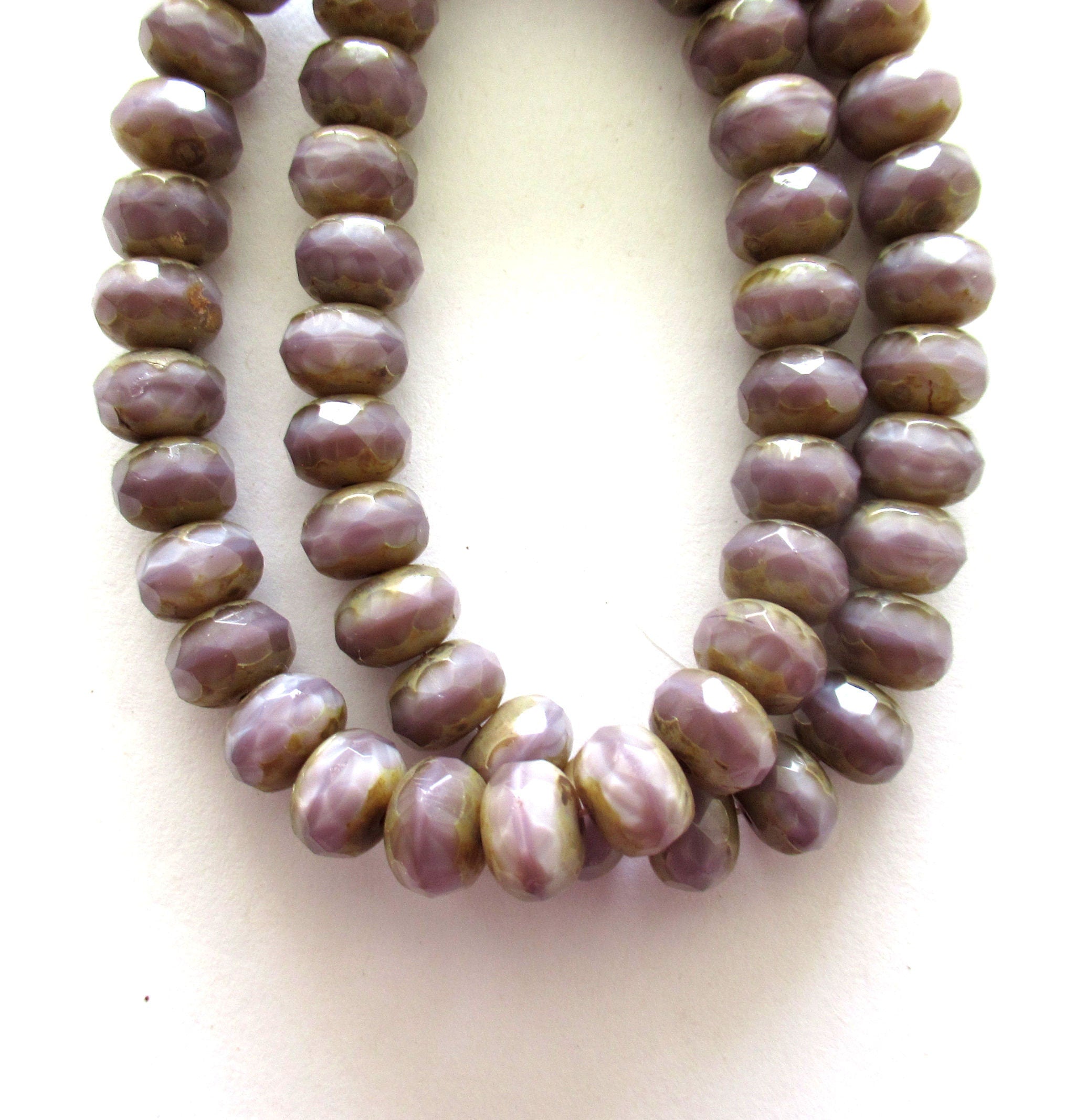 Lot of 30 purple Czech glass puffy rondelle beads - 6 x 9mm opaque amethyst purple lavender silk faceted rondelles - C008025