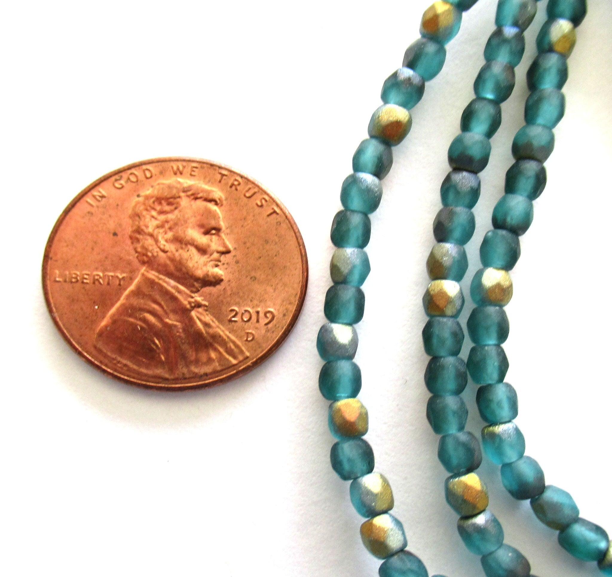 50 3mm Czech glass beads - matte teal blue green ab faceted fire polished beads - 0068