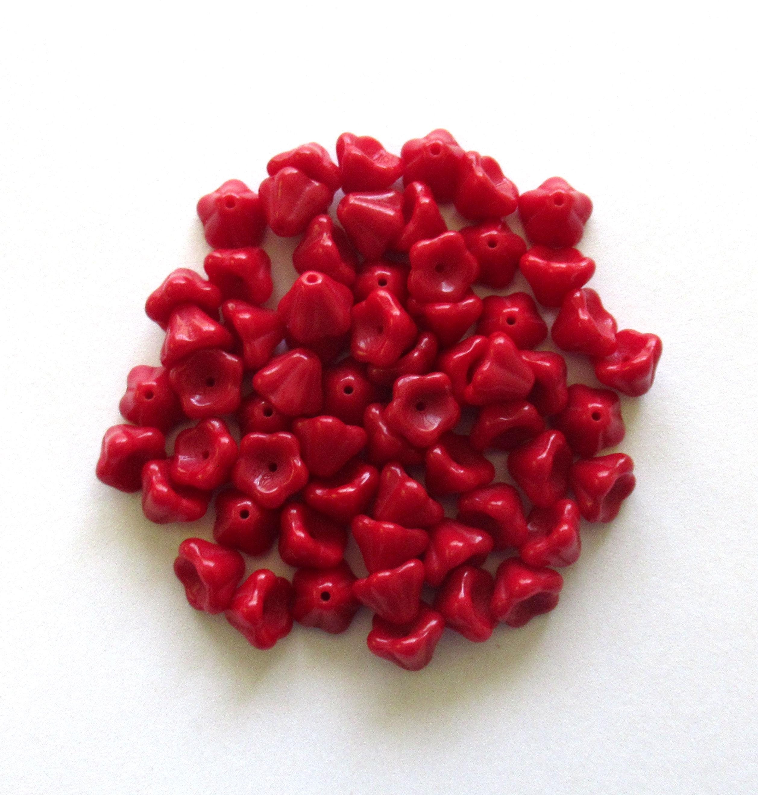 25 Czech glass Bell Flower beads - opaque dark blood red pressed glass flower beads - 8 x 6mm - C00024