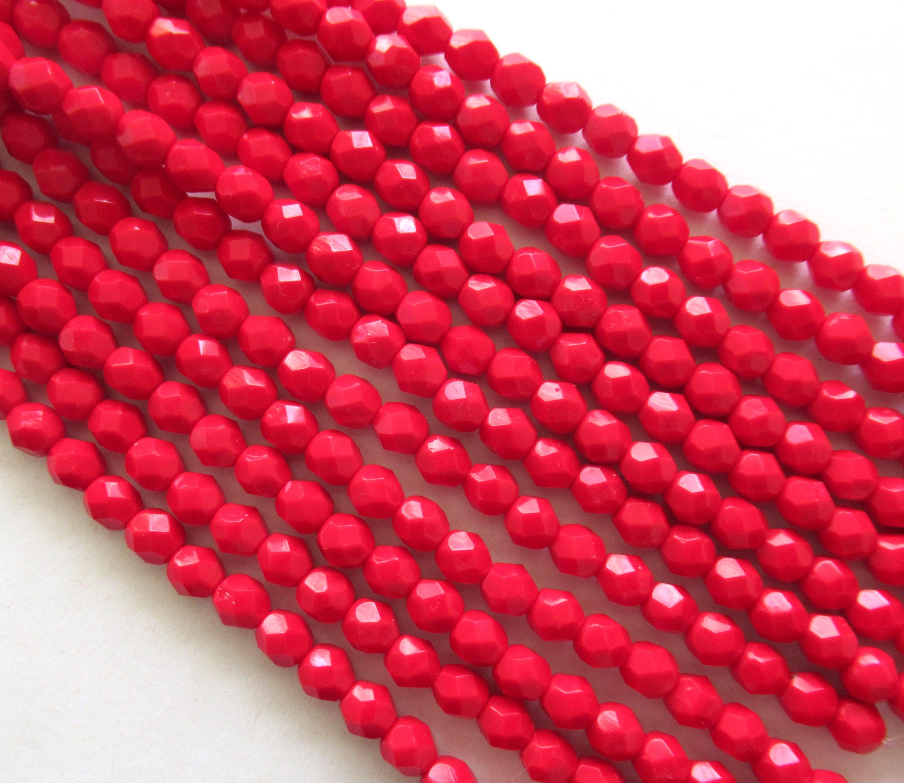 25 6mm Czech glass faceted round beads - opaque deep red beads - fire polished beads - C0055