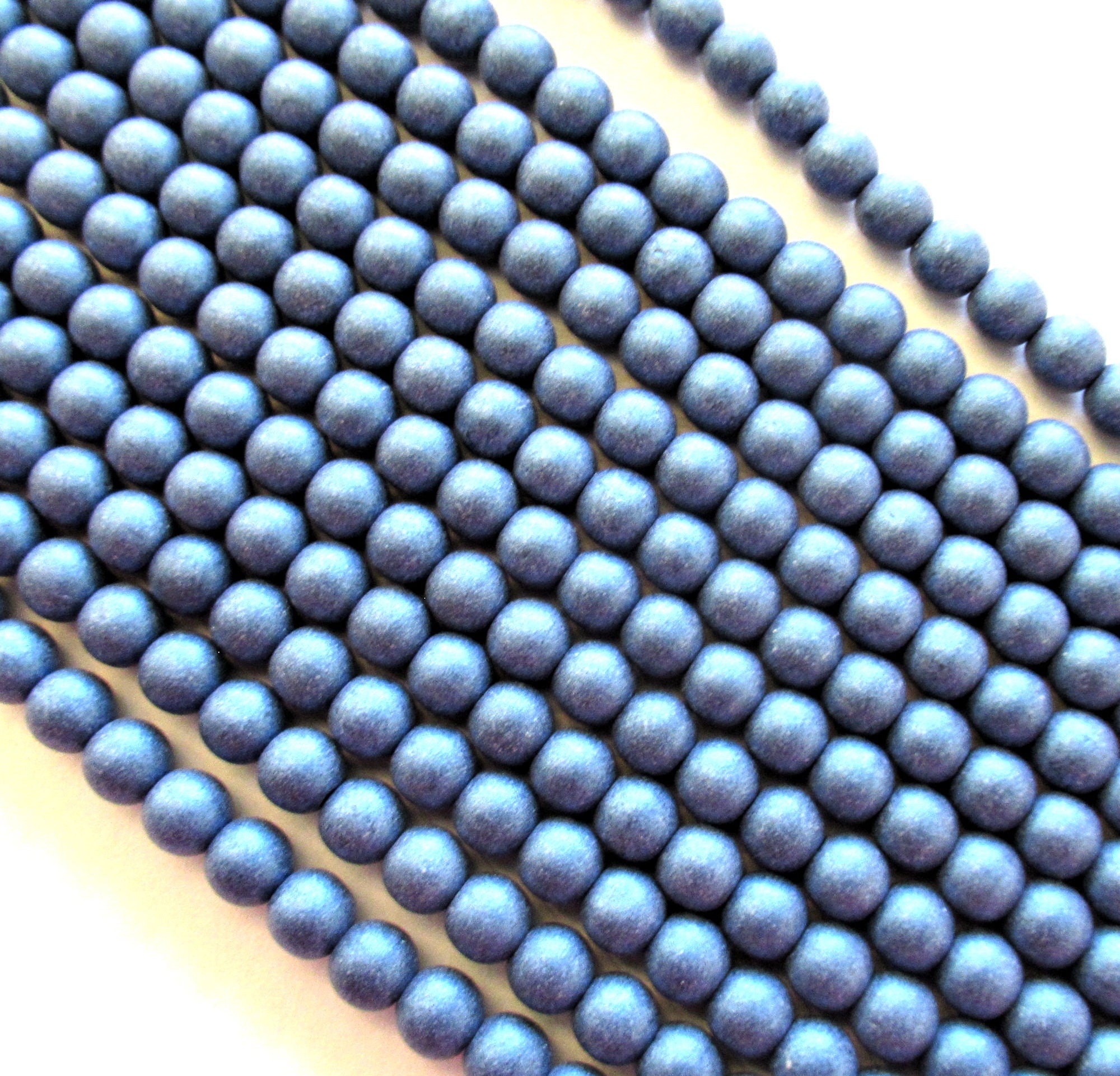 50 6mm Czech glass druk beads - Matte Metallic Suded Blue smooth round druks - C0065
