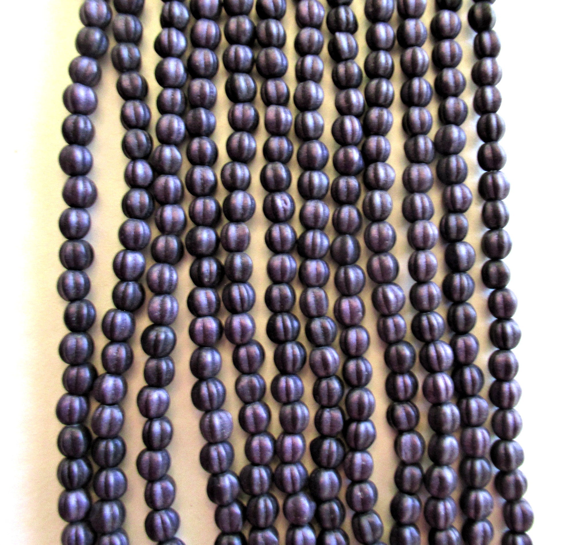 Fifty 5mm Czech glass melon beads - opaque matte dark plum purple suede beads - C0016